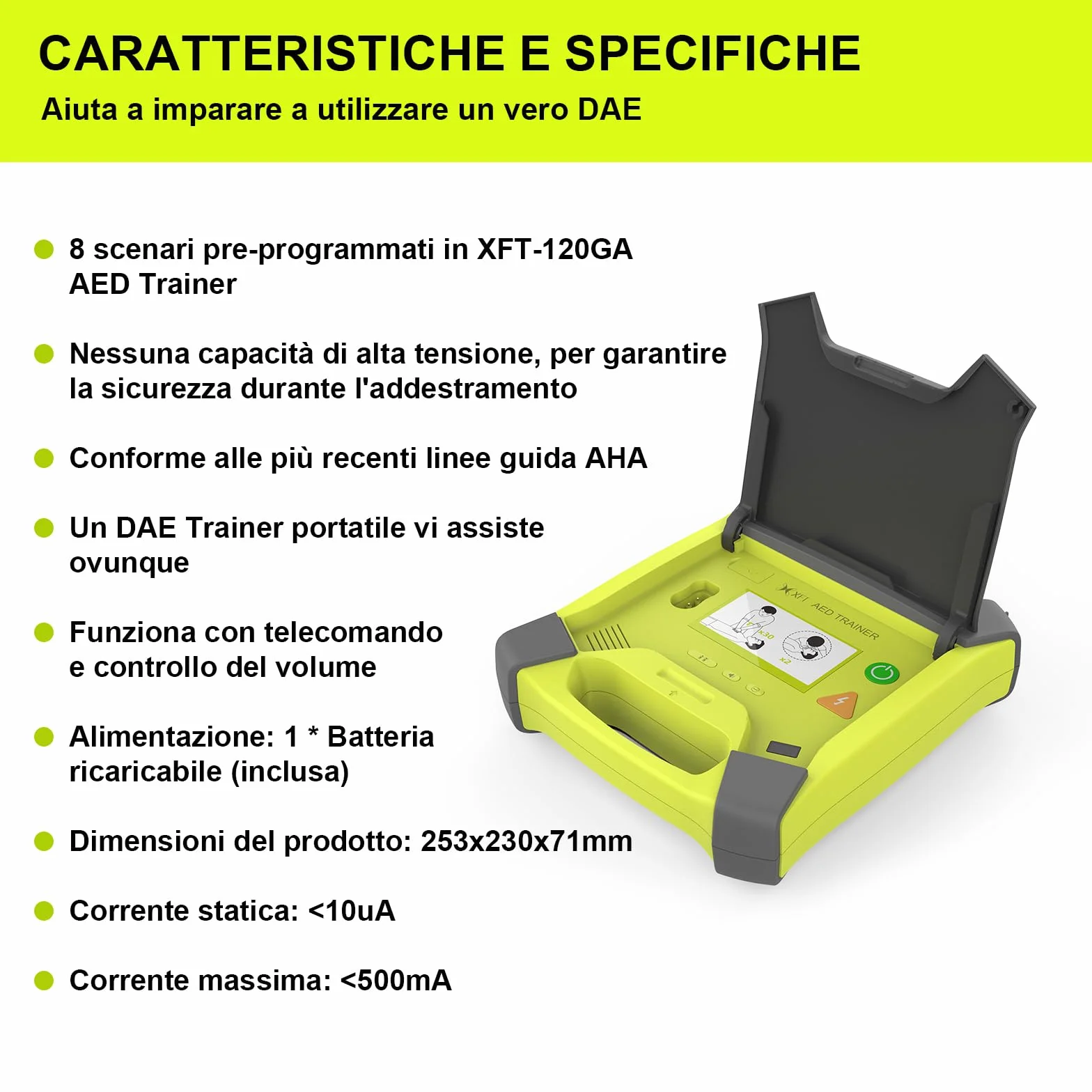 DEA XFT 120GA AED Trainer Defibrillatore Simulatore Formativo 8 Scenari Attrezzatura Allenamento Primo Soccorso