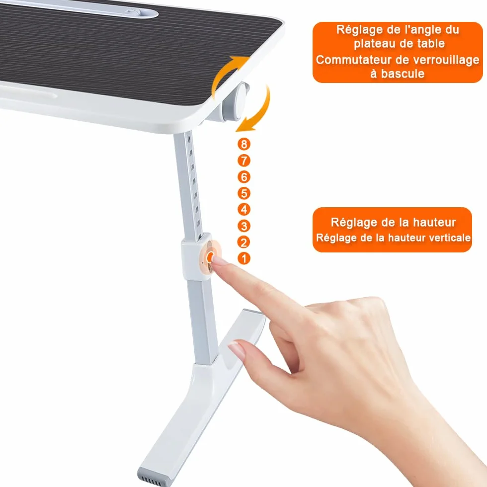 OHMG Grande tavolo da letto per computer portatile, pieghevole, regolabile in altezza e angolo, vassoio da letto con cassetto/fessura per tablet, tavolo per divano/pavimento (60 x 40 x 27-40 cm