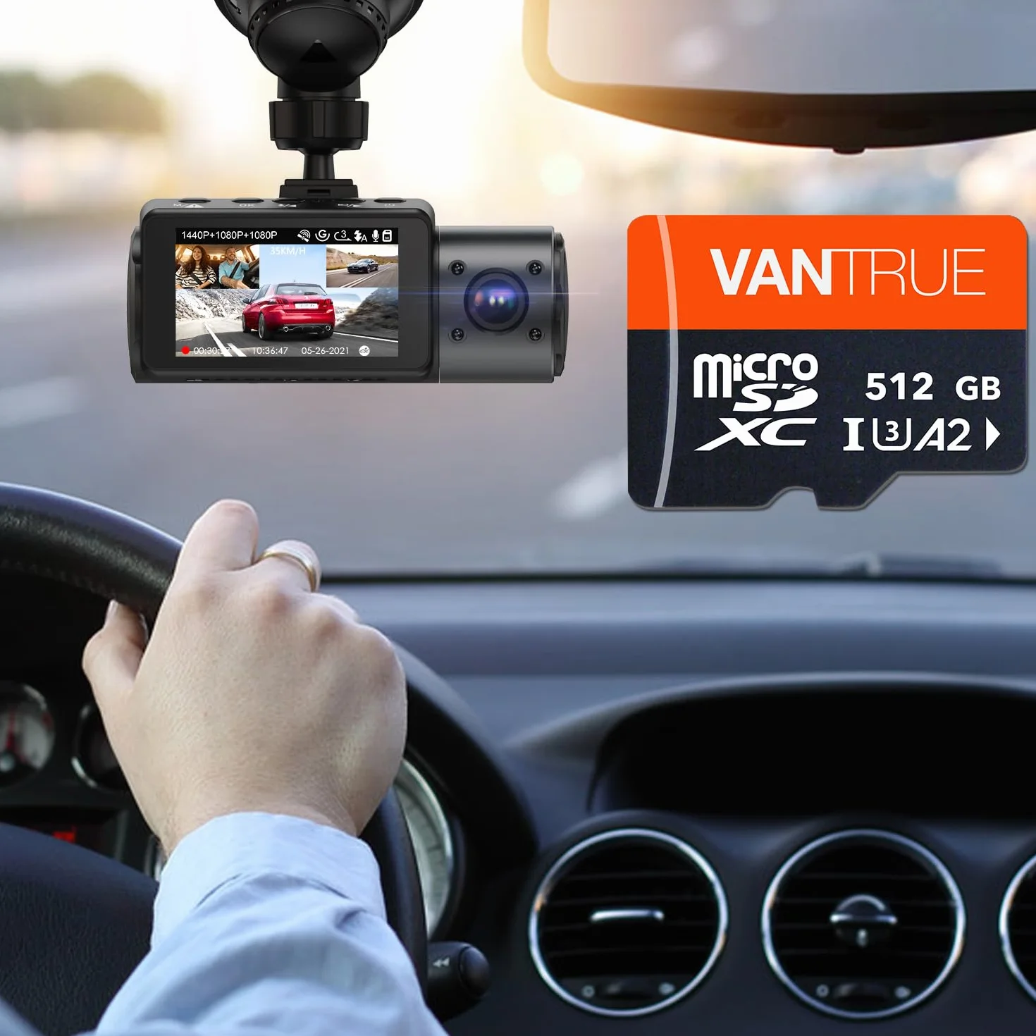 VANTRUE 512GB Scheda di memoria microSD, UHS-I U3 4 K, con adattatore, compatibile con Dashcam, smartphone, tablet, Action Camera e telecamera di sorveglianza (512G)