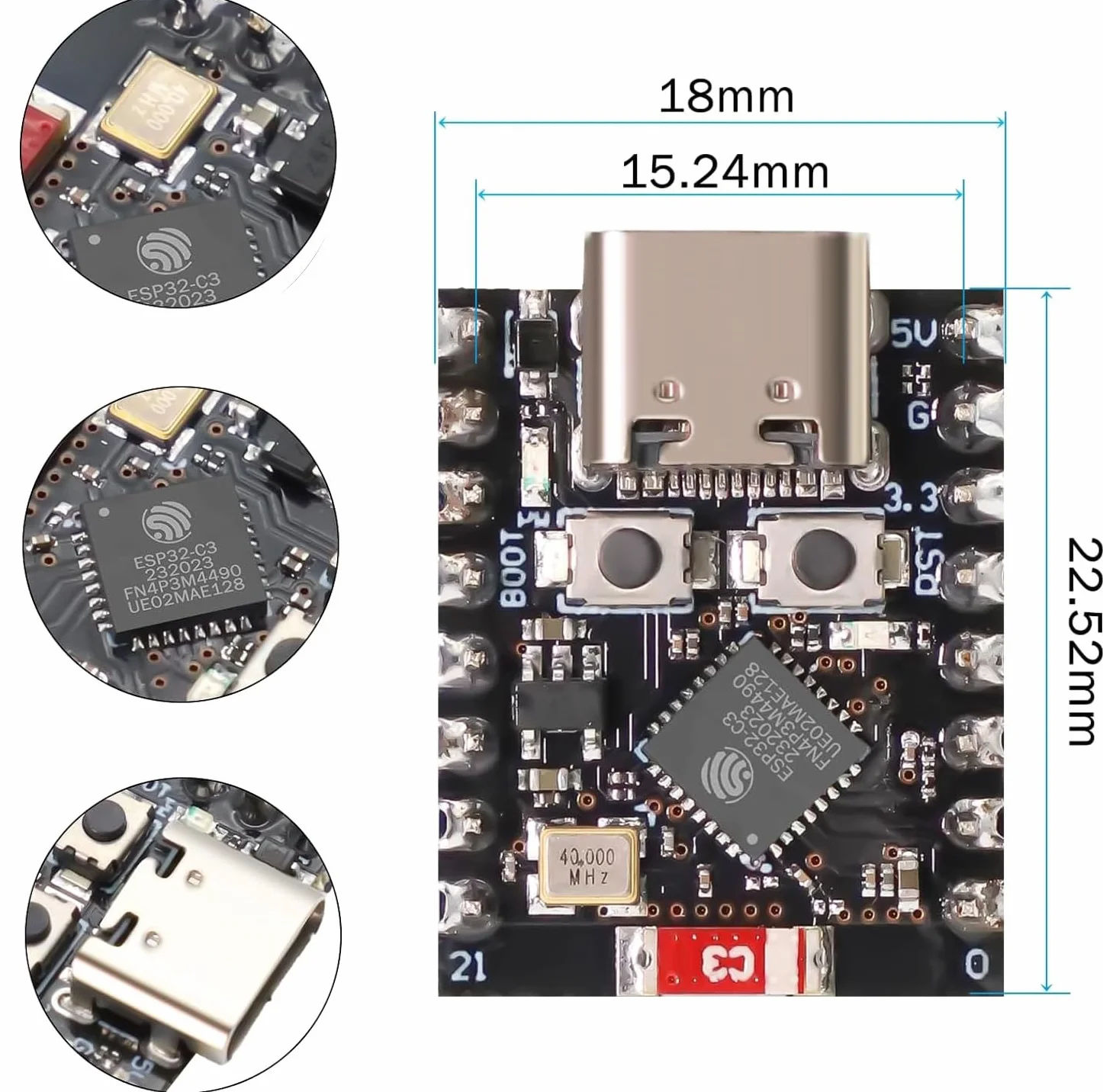 ESP32 ESP32-C3 Scheda di sviluppo Mini ESP32 C3 Supporta WiFi Bluetooth Compatibile con Arduino (3PCS)