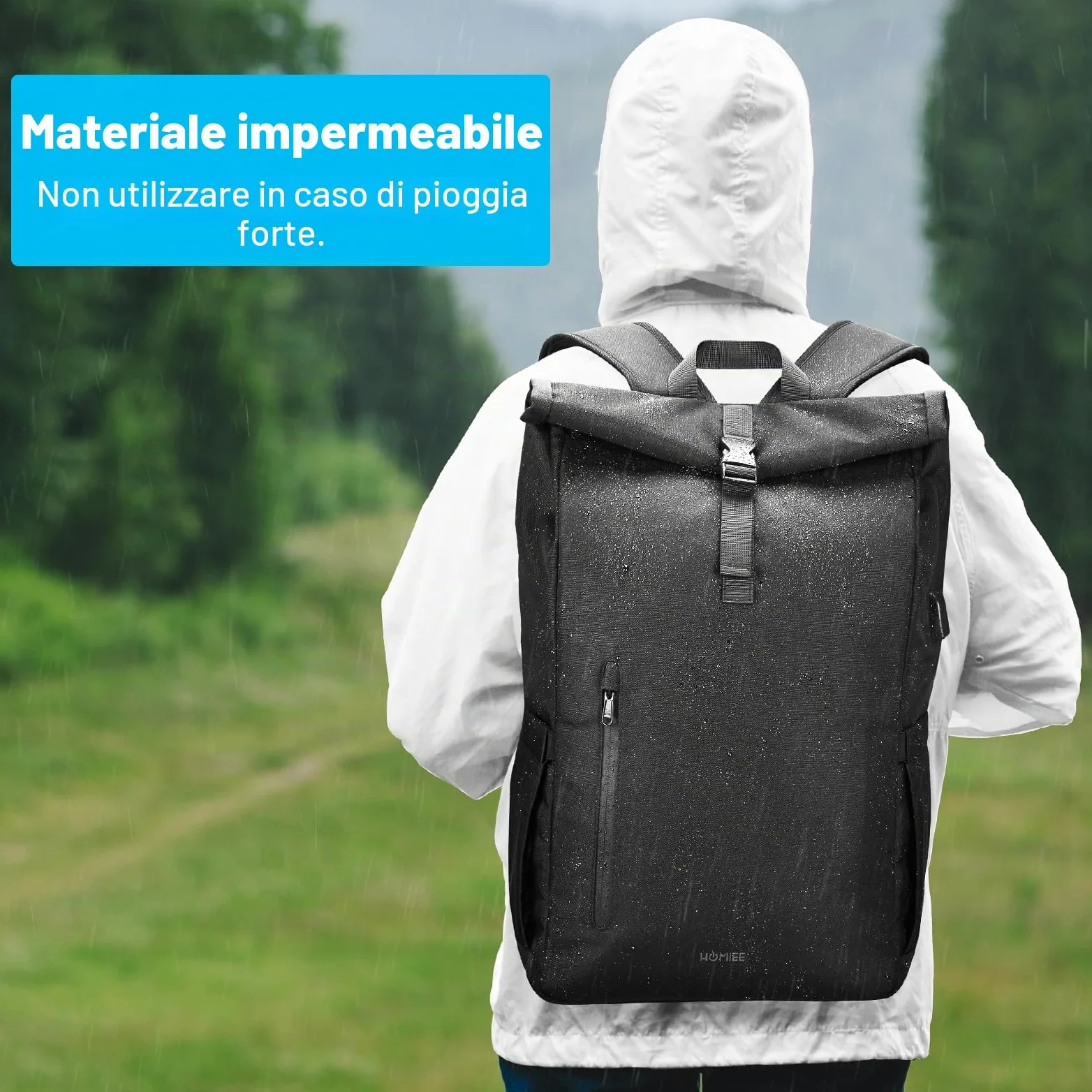 HOMIEE Zaino Rolltop Uomo Donna Zaino Porta PC 17,3 Pollici Zaino da Viaggio Espandibile 24-30L Zaini Uomo Lavoro Impermeabile Zaino Arrotolabile Antifurto con Porta di Ricarica USB
