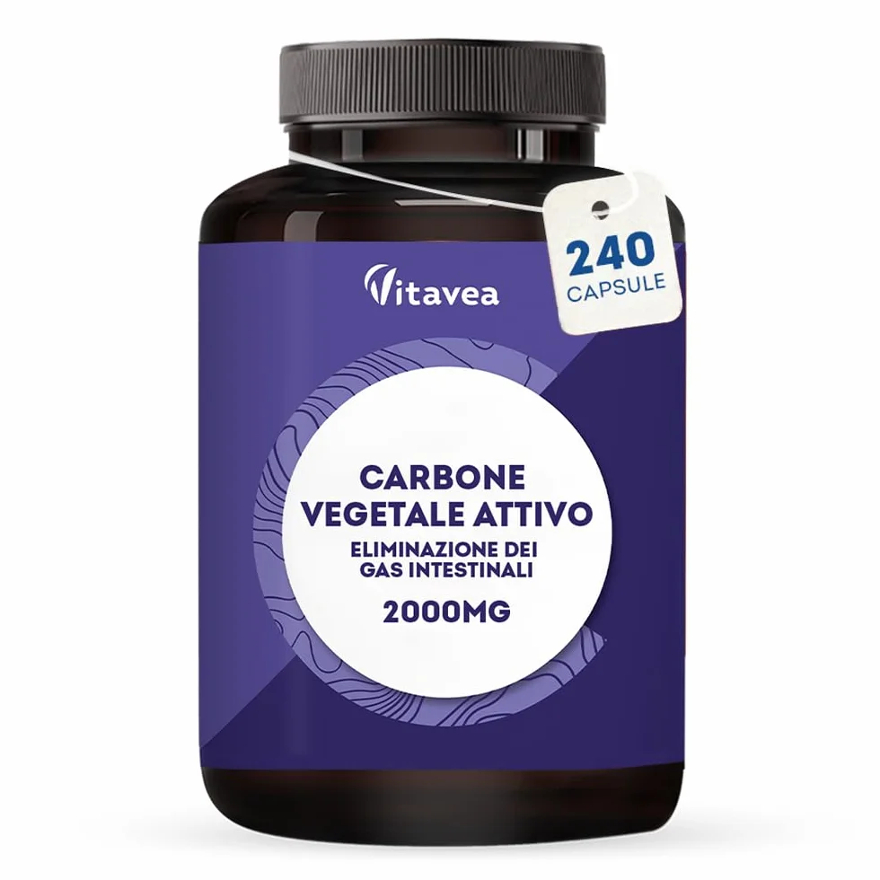 Carbone Vegetale Attivo 2000 mg 240 Capsule Vegetali Detox Naturale Pancia Gonfia