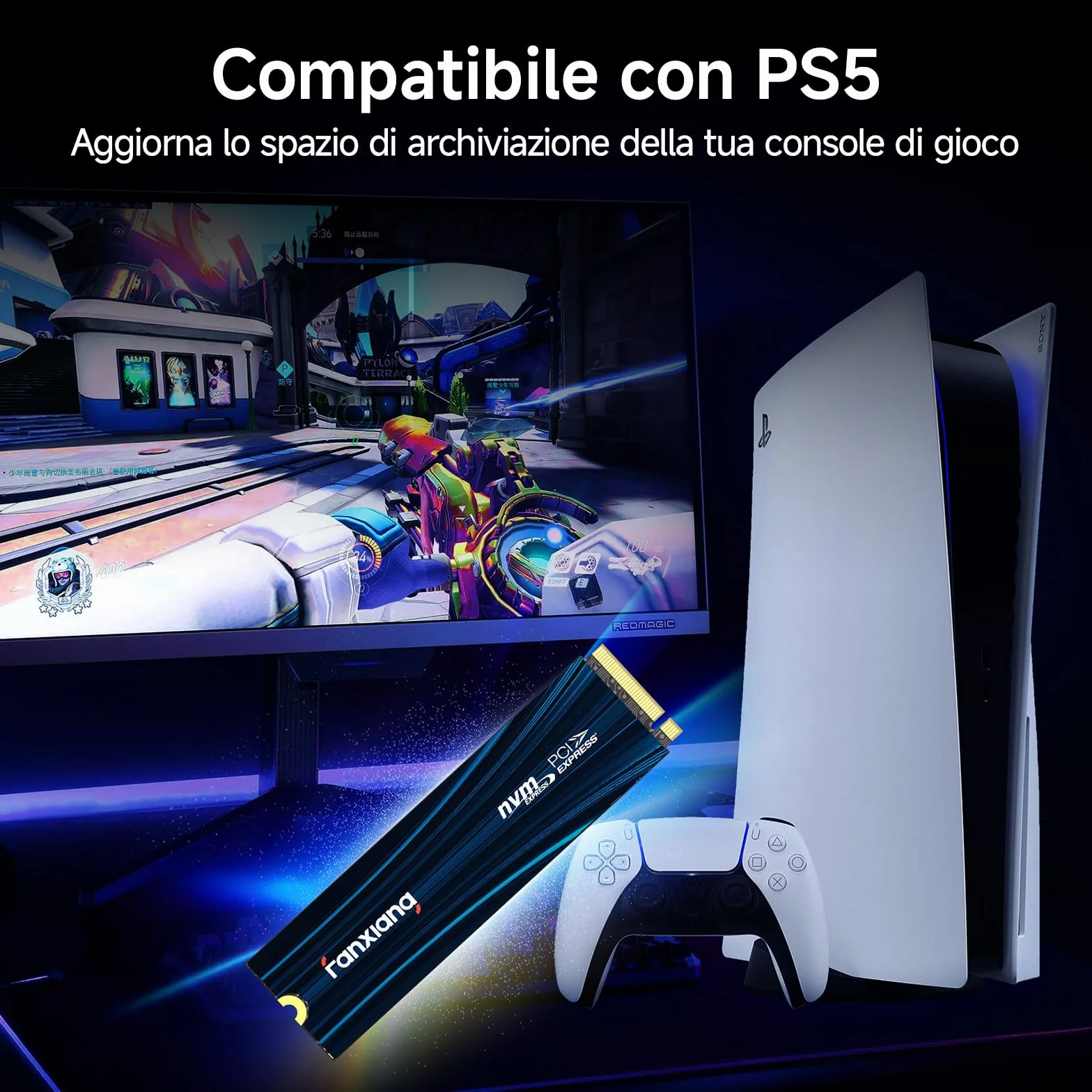 fanxiang SSD 1TB NVMe M.2 PCIe Gen4x4 - fino a 7100 MB/s - SSD Interno 1TB - Unità a Stato Solido Compatibile con PC, Laptop per Gamer e Professionisti - S880E