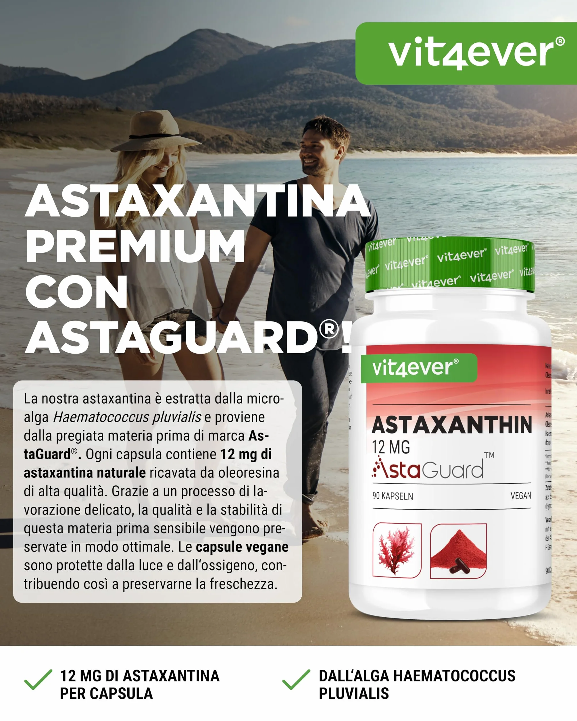 vit4ever Astaxantina 12 mg AstaGuard® 90 Capsule Vegane Alto Dosaggio