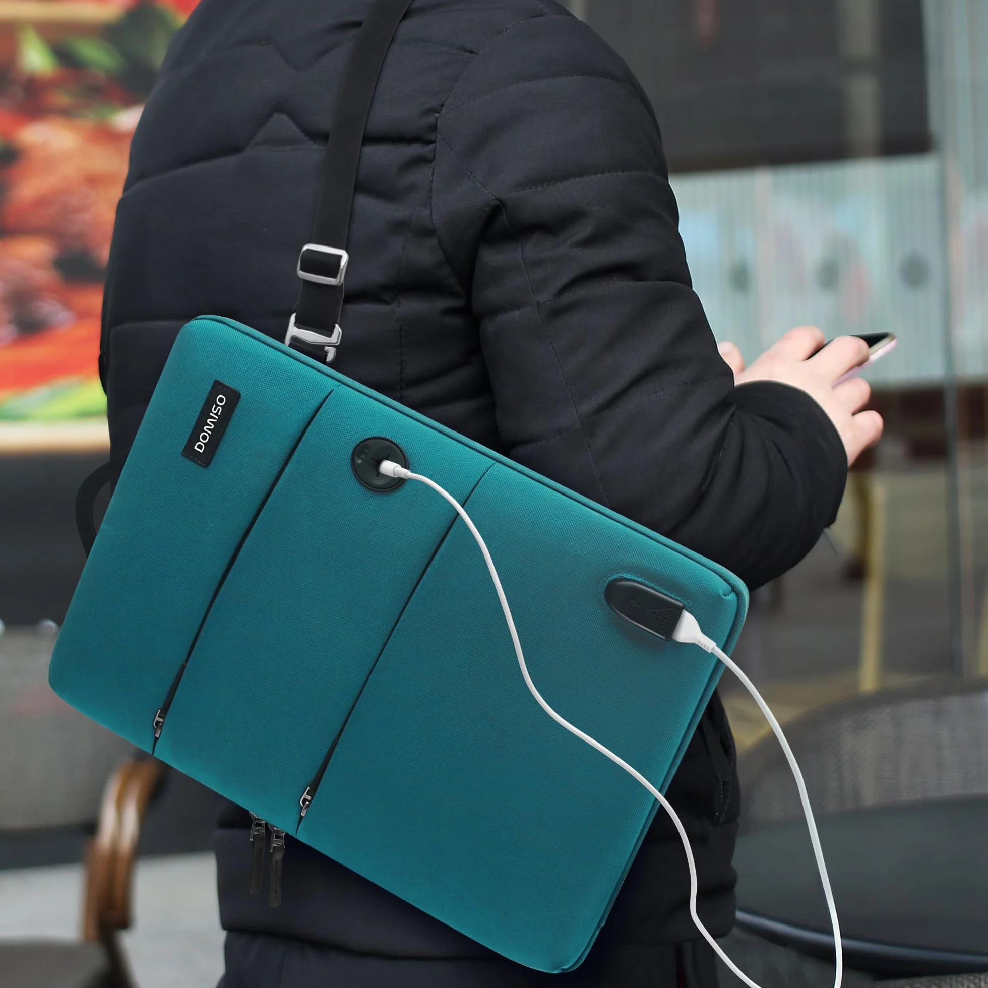DOMISO 13-13,3 Pollici Borsa PC Impermeabile Custodia Computer Portatile Borsa Protettiva Business con Porta di Ricarica USB e Porta Cuffie per Tablet/Notebook/Ultrabook/Chromebook, Turchese