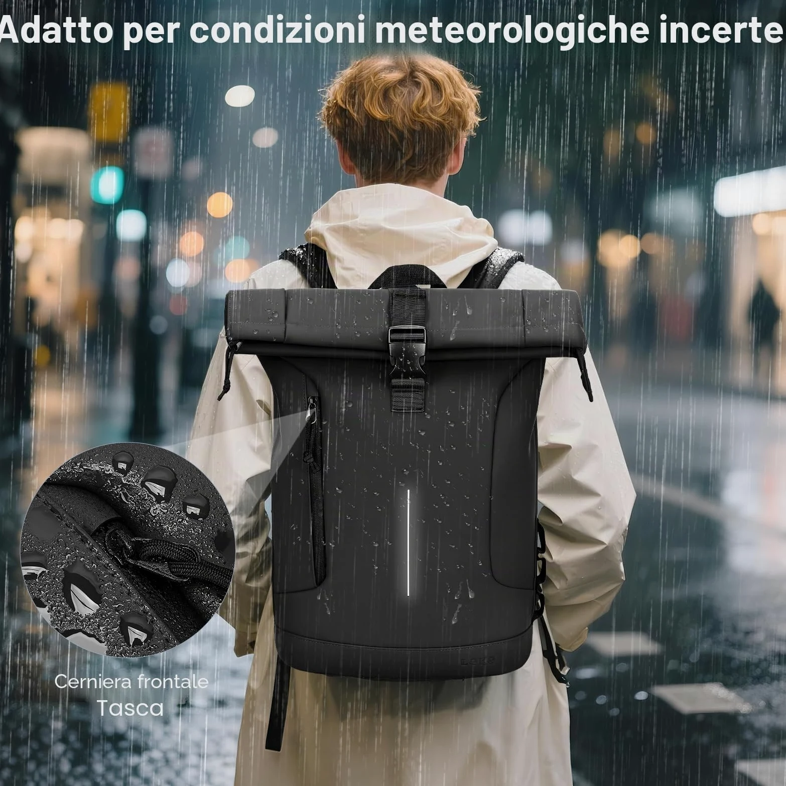 Zaino Rolltop Uomo Donna, Zaino Porta PC 17 Pollici Impermeabile, Grande zainetto da Viaggio Uomo Rains Zaini, Zaini Lavoro Uomo Elegante per Viaggi Lavoro Università Scuola Casual