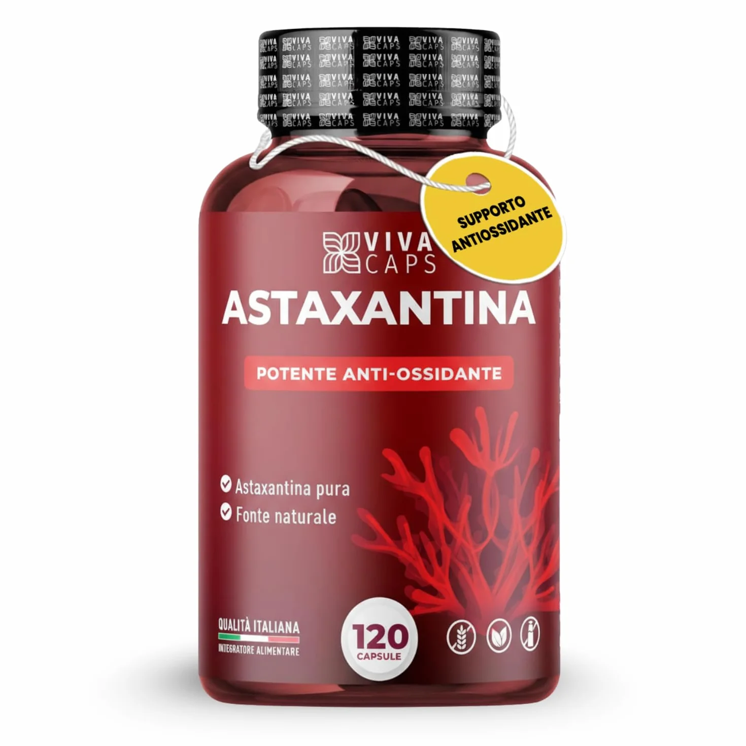 Astaxantina pura alto dosaggio 8mg 120cps supporto antiossidante Made in Italy
