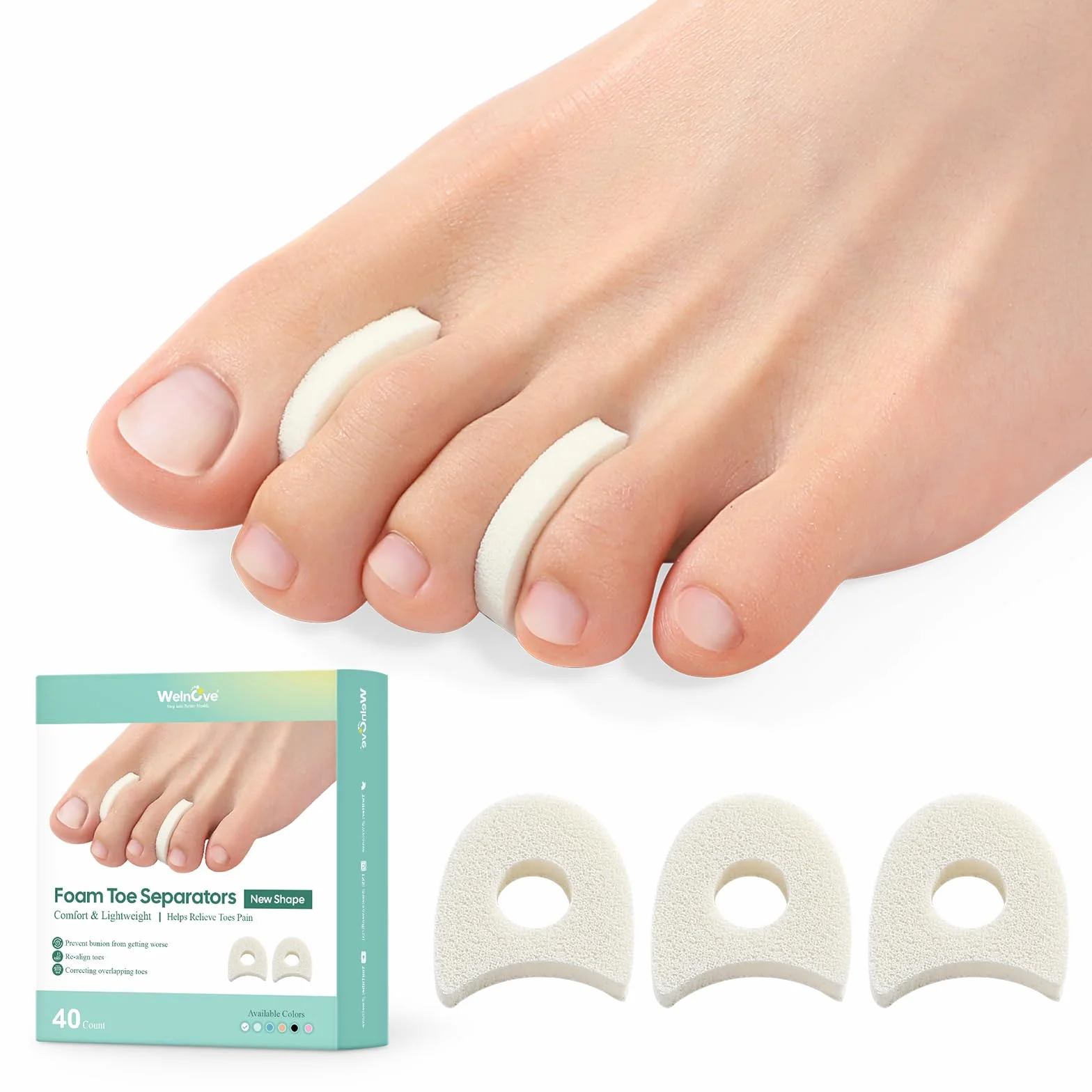 40 Pezzi Separatore Dita Piede - Divaricatori per Calli, Vesciche, Dita a Martello, Traspiranti e Adesivi per Alluce Valgo (1/4 Inch)