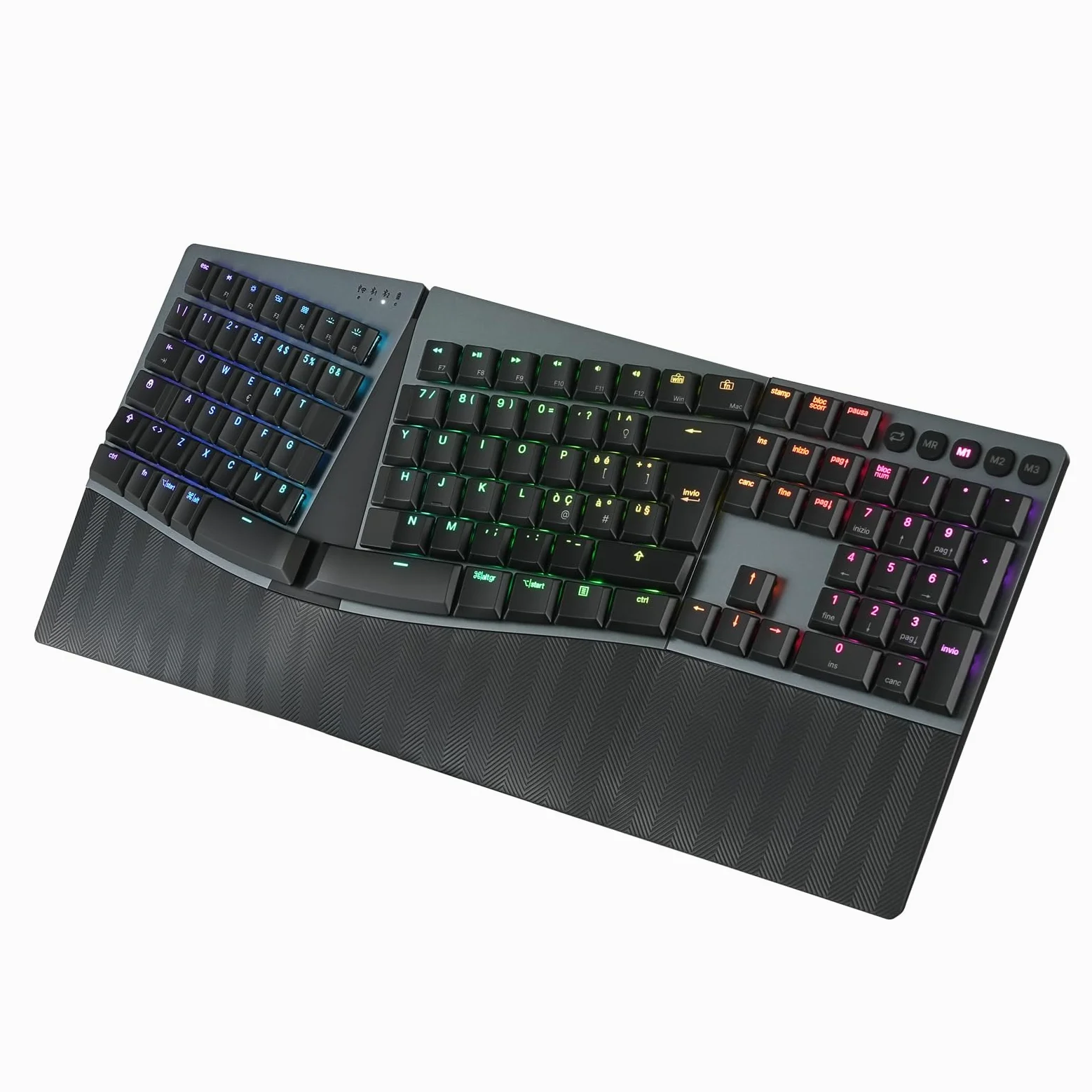 Perixx PERIBOARD-835BL – Tastiera Meccanica Ergonomica Wireless RGB, Switch Clicky Blu Profilo Basso, Multi-Dispositivo (Windows/Mac), Layout Italiano