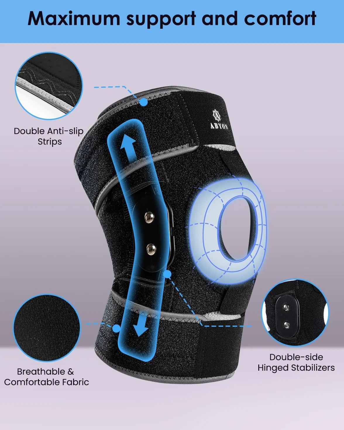 ABYON Ginocchiera articolata con stabilizzatori laterali metallo cinturino regolabile 360° per lesioni menisco dolore ACL MCL artrite post-operatorio
