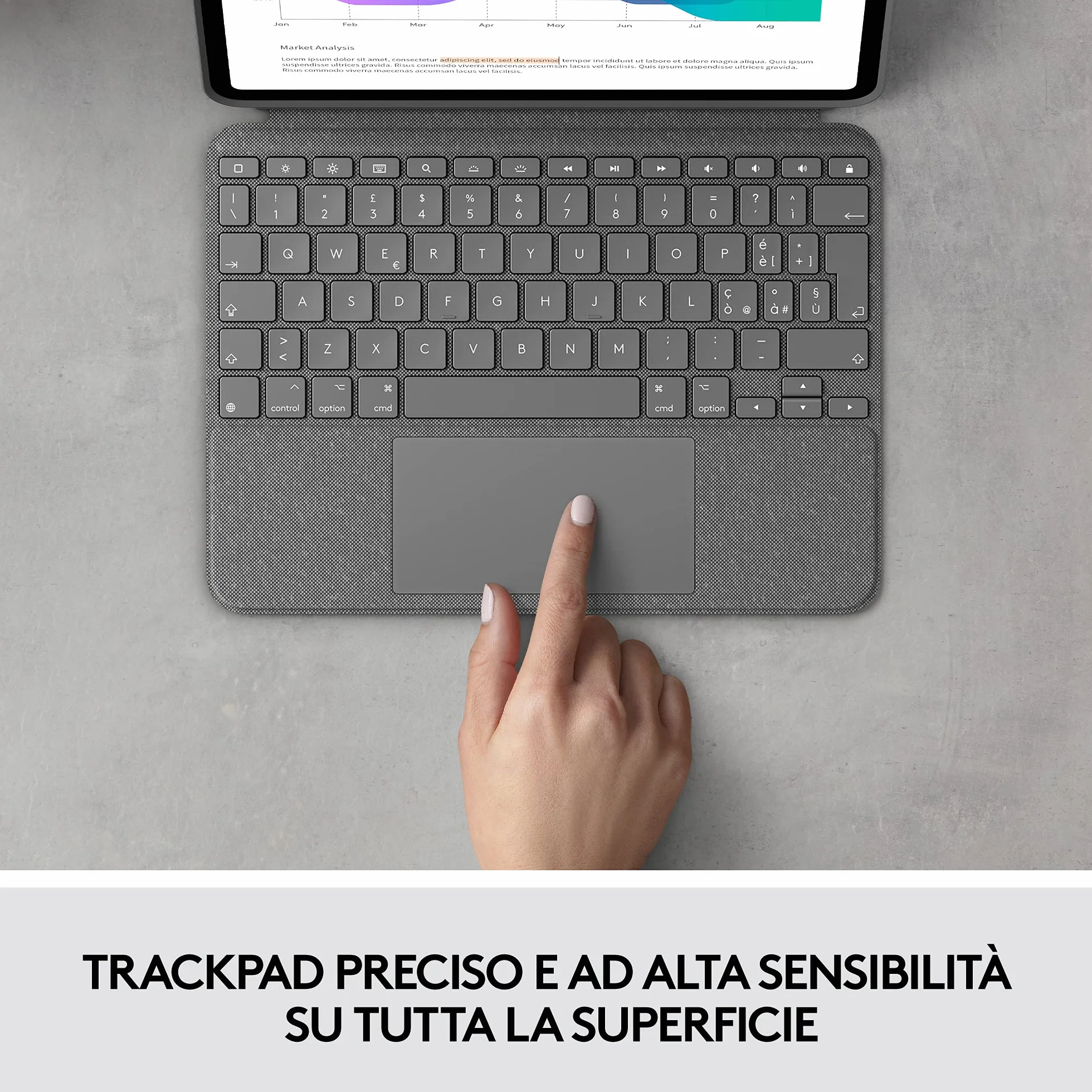 Logitech Combo Touch iPad Pro da 11 pollici (1a, 2a, 3a generazione - 2018, 2020, 2021) Custodia con tastiera - Tastiera retroilluminata staccabile - Italiano QWERTY - Grigio