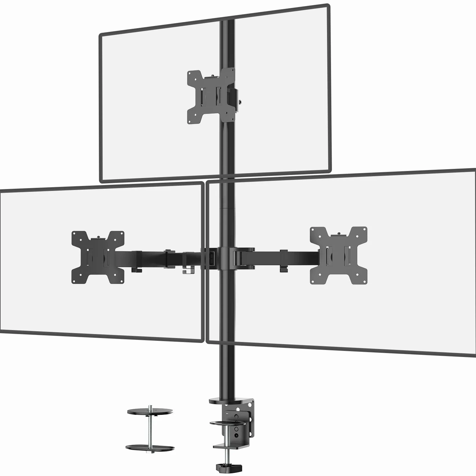 WALI Braccio triplo per monitor fino a 27", completamente regolabile, articolato, triplo supporto per monitor con inclinazione girevole e girevole, supporta schermi fino a 10 kg, VESA 75 e 100 mm,