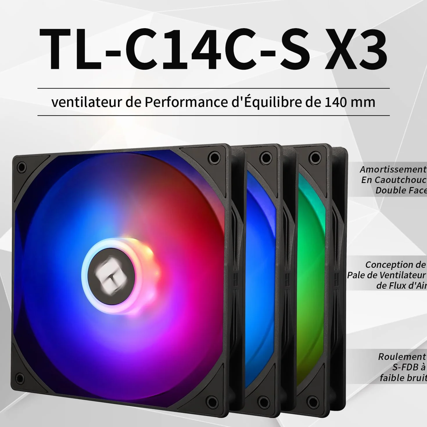 Thermalright TL-C14C-S X3 Set di 3 ventole per PC da 140 mm 1500 giri/min 75,8CFM PWM ARGB controllo temperatura