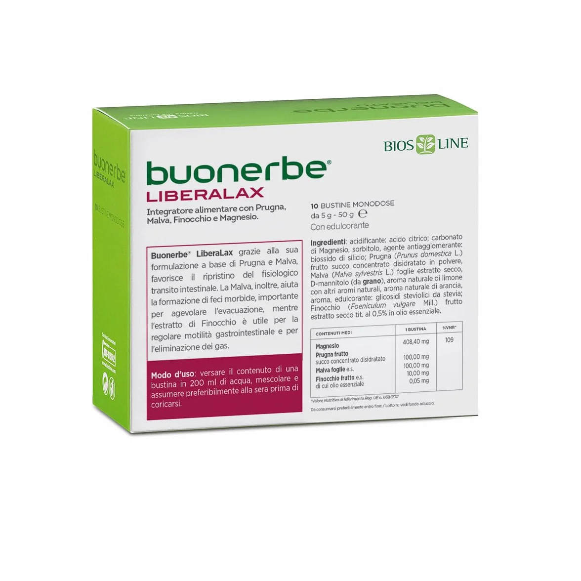 BIOS LINE Buonerbe LiberaLax Integratore Alimentare Intestino Pigro 10 Bustine x 5g Gusto Agrumi