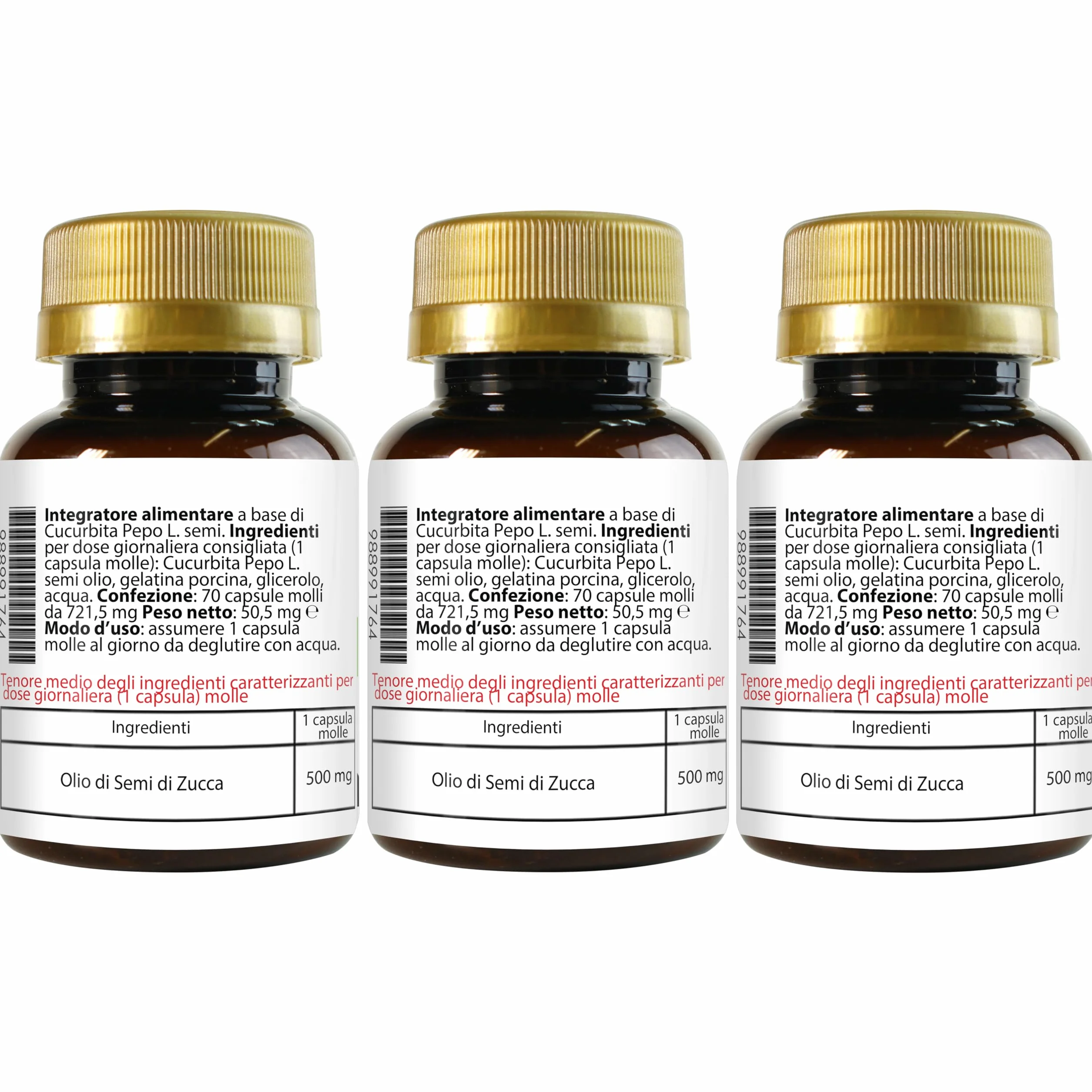Semi di Zucca 210 Softgels Olio Spremuto a Freddo Omega 3 6 9 Acido Linoleico Oleico