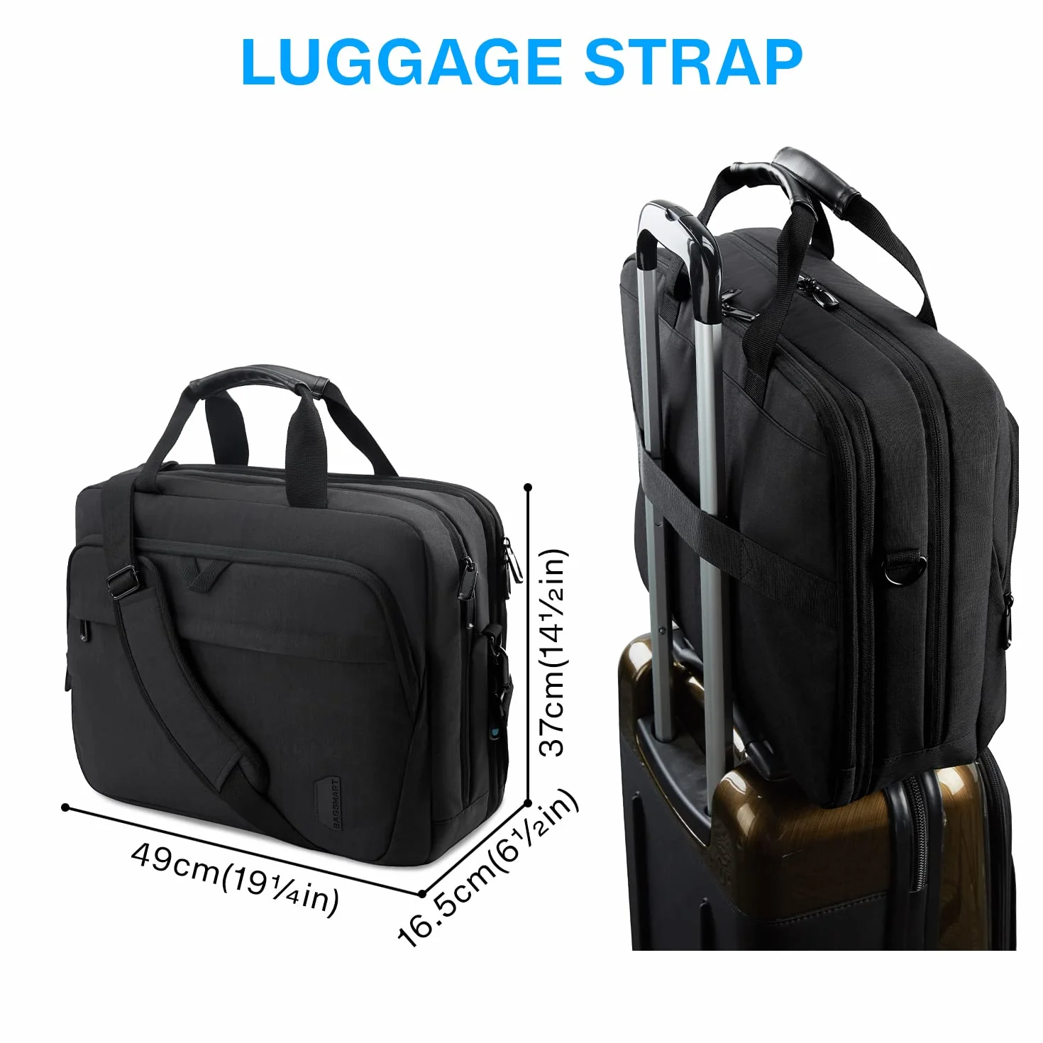 Bagsmart Borsa per Computer Portatile da 17,3 Pollici, Espandibile, per Uomo e Donna, Tracolla, Lavoro, Viaggi d'Affari, Ufficio, Chiudibile a Chiave, Nero