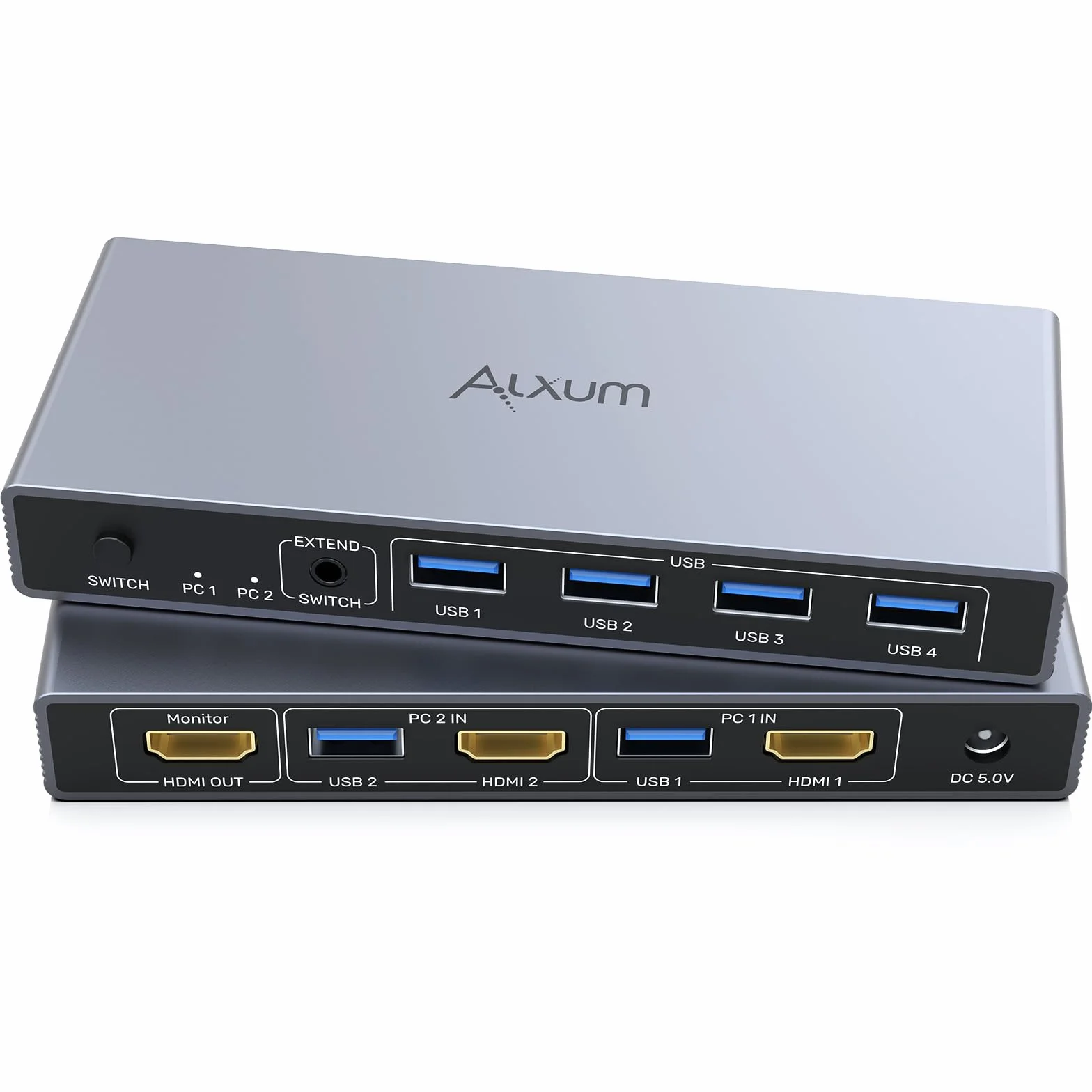 Alxum USB HDMI 2 PC KVM switch 1 monitor che supporta 4K60HZ, due computer per condividere uno schermo con quattro porte USB, tra cui controller desktop, 2 cavi USB e adattatore di alimentazione
