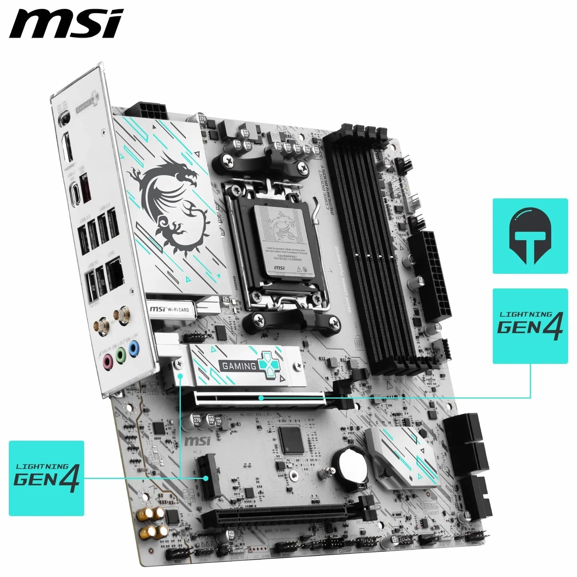 MSI B840M GAMING PLUS WIFI6E – Scheda Madre mATX compatibile con AMD Ryzen Serie 9000/8000 / 7000, Socket AM5 – Supporto DDR5 Boost fino a 8000+ MT/s (OC), PCIe 4.0 x16, M.2 Gen4, Wi-Fi 6E, LAN 2.5G