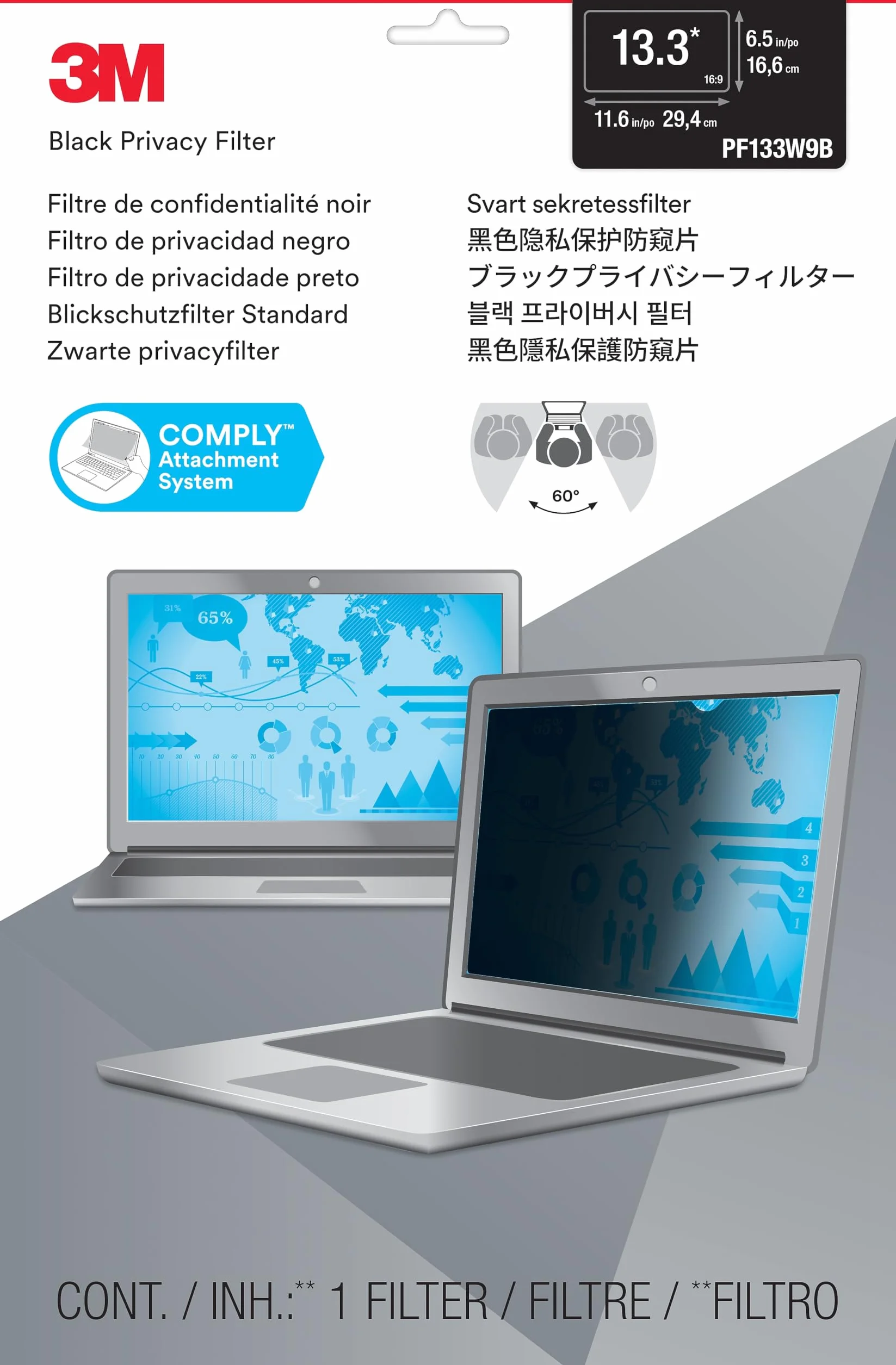 3M Privacy Filter for 13.3" Widescreen Laptop, Nero