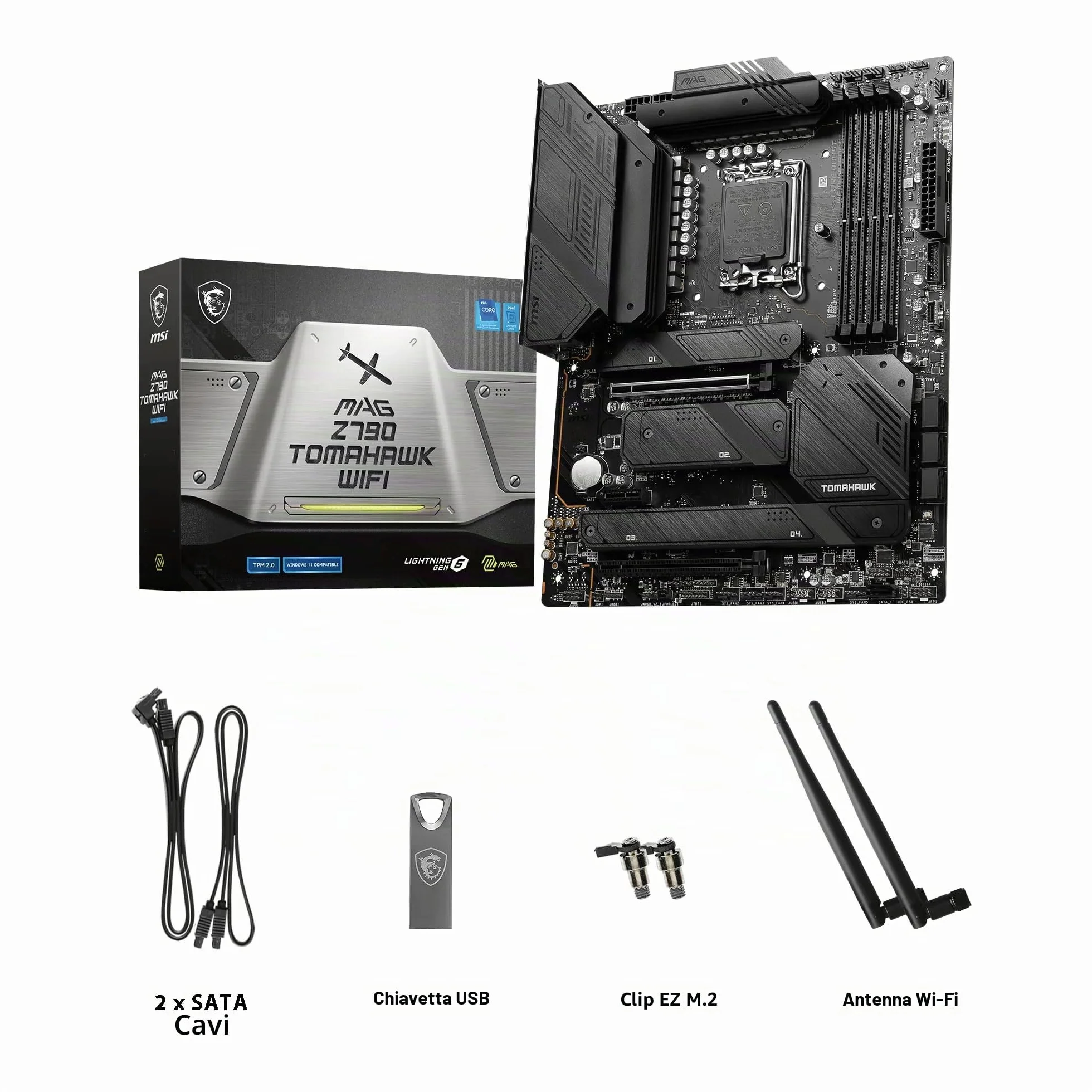MSI MAG Z790 TOMAHAWK WIFI Scheda Madre ATX, Socket LGA 1700, Compatibile con Intel Core 14ª/13ª/12ª Gen, DDR5 7200+ MHz (OC), PCIe 5.0, 4x M.2 Gen4, VRM 90A SPS, Wi-Fi 6E
