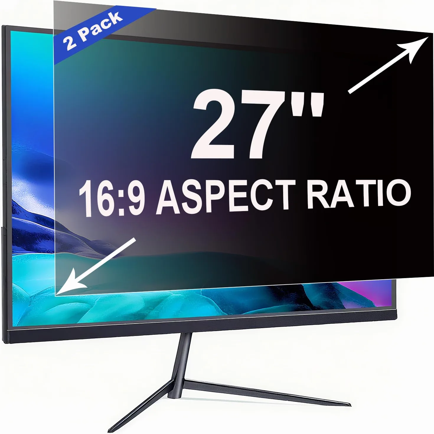 2 Pièces Pellicola Privacy 27 Pollici 16:9 (59.7x33.6cm) Monitor - Filtro Privacy Schermo Luce Blu & Anti-Riflesso, Rimovibile | Filtro privacy per schermi PC piatti e curvi