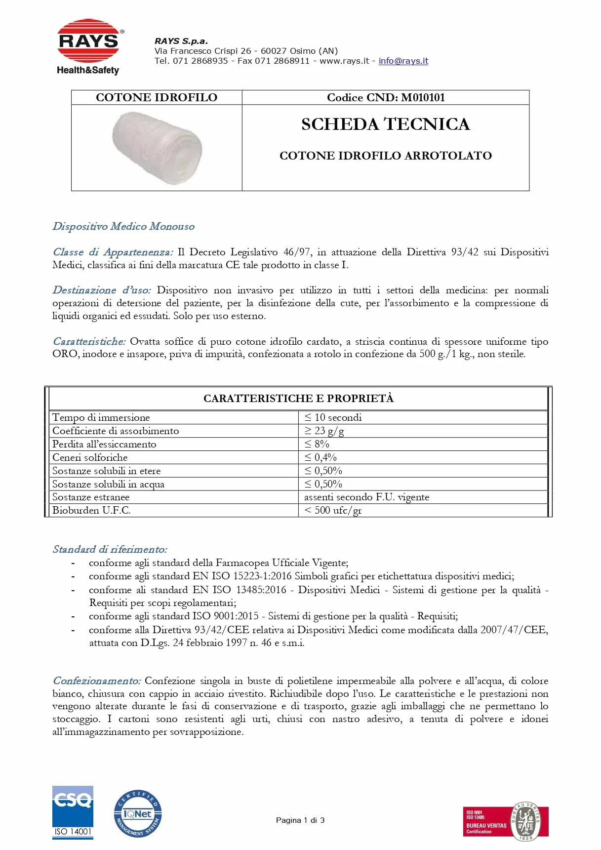 Cotone Idrofilo Arrotolato 1 kg