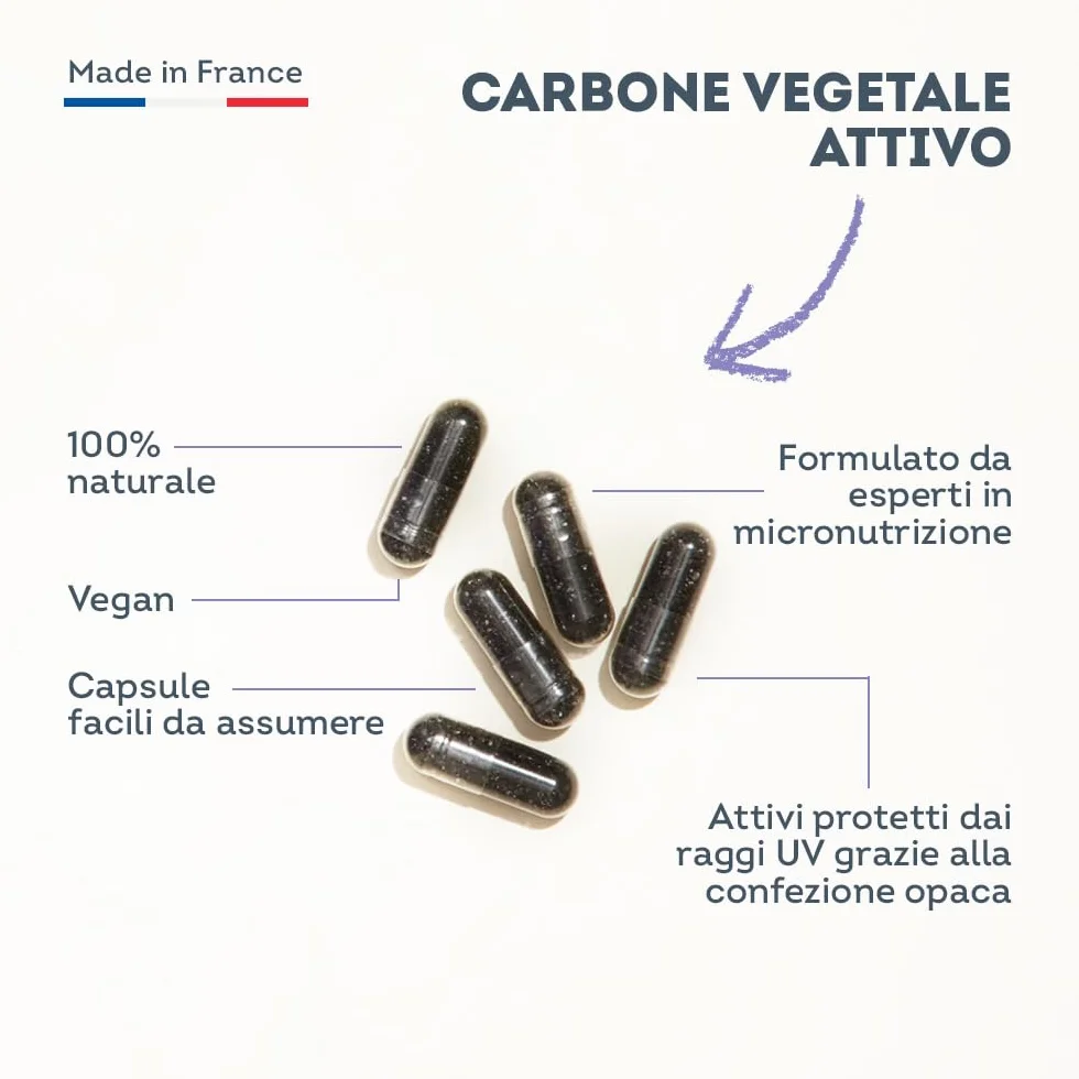 Carbone Vegetale Attivo 2000 mg 240 Capsule Vegetali Detox Naturale Pancia Gonfia