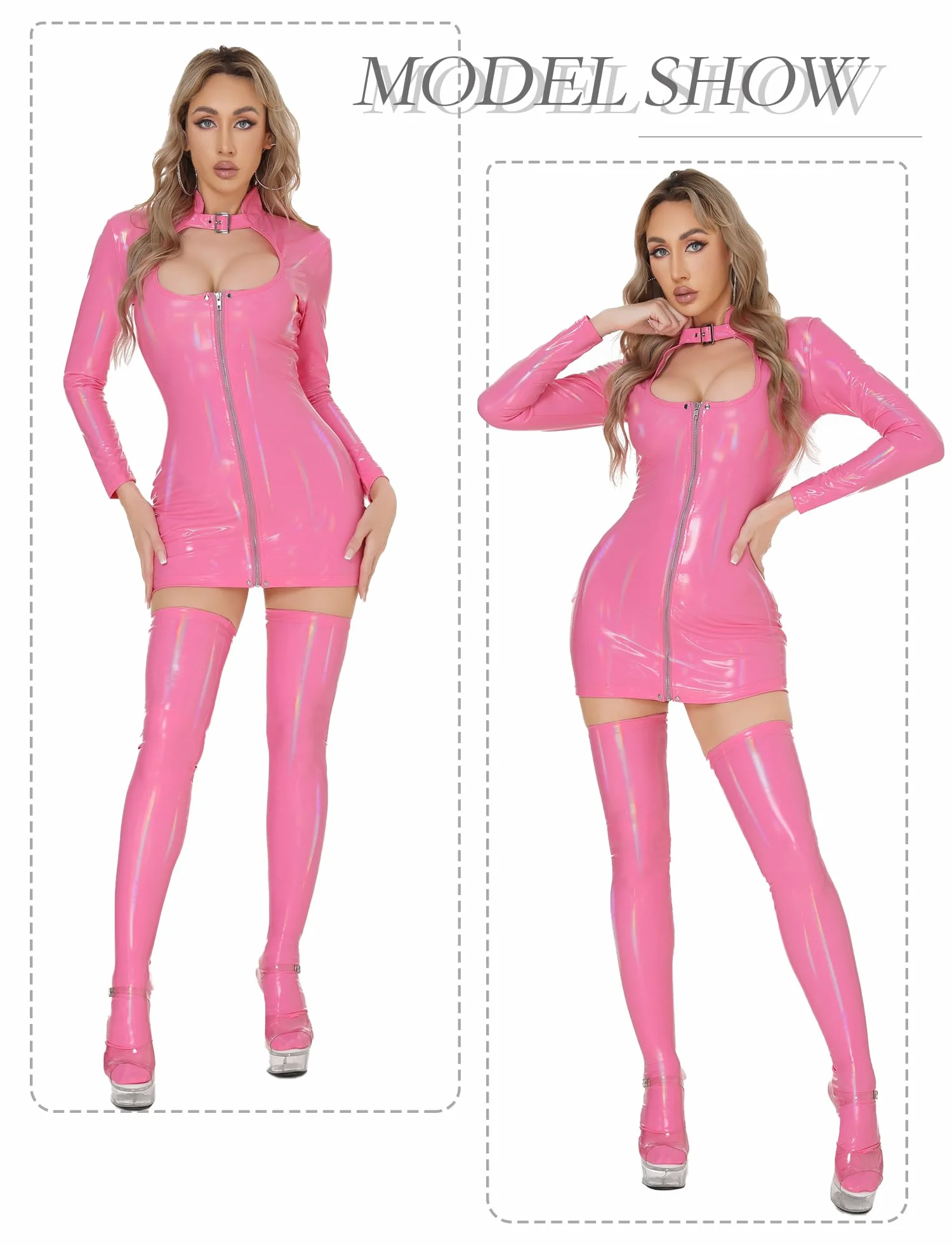 AIEOE Catsuit sexy da donna con cerniera aderente taglia S-3XL