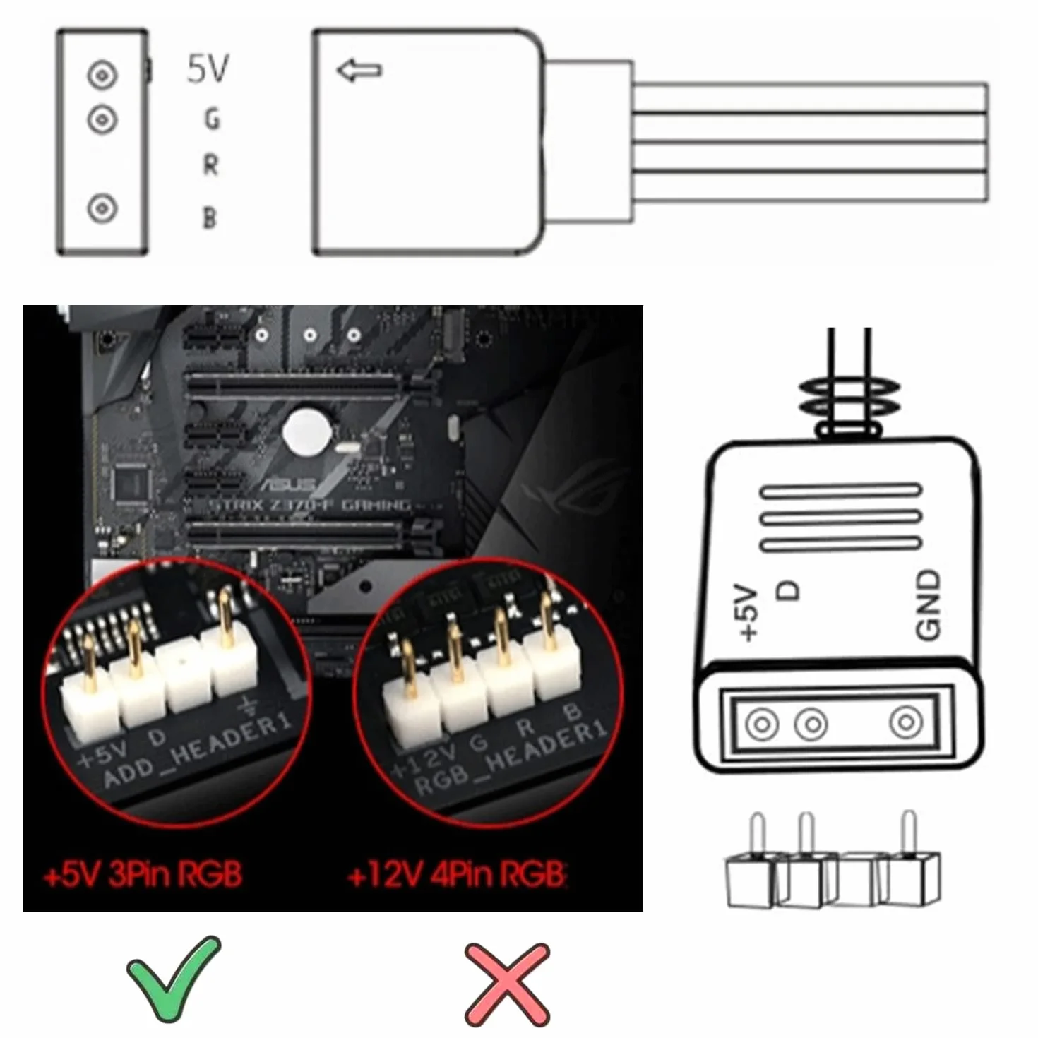 RUNCCI-YUN 5 pezzi 1 a 1 Cavo splitter ARGB di Estensione 5V 3 Pin Femmina a JST SM 3 Pin Maschio,ARGB Prolunga Ventola Cavo per ventole RGB, strisce LED(nero)