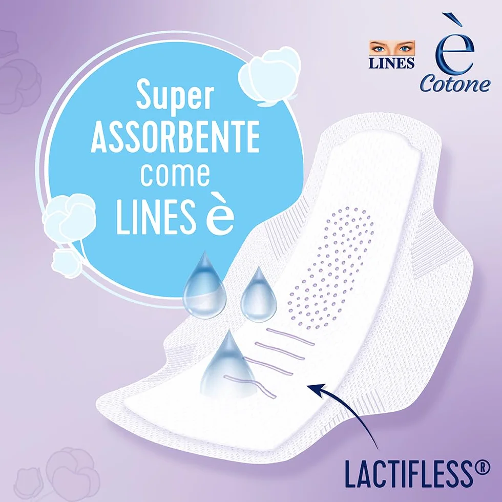 LINES E' COTONE GIORNO con ali assorbenti mestruali 10 pezzi Lactifless cotone delicato