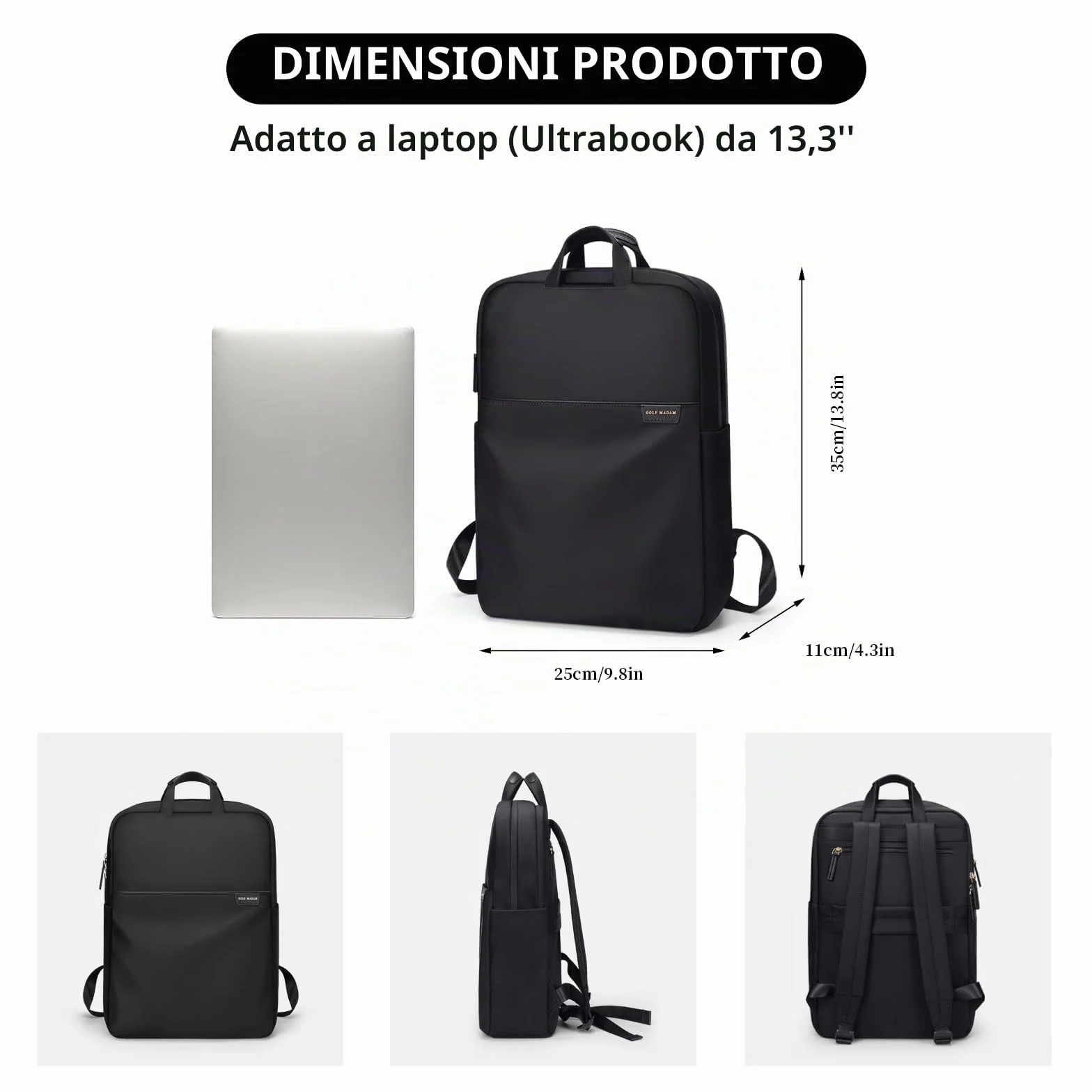 GOLF SUPAGS Zaino per Laptop Donna Zaino da Scuola Adatto per Laptop da 13.3 ", Uomo Zaino da Viaggio Casual Business Daypack per Scuola Universitaria Viaggi Lavoro Campeggio Nero