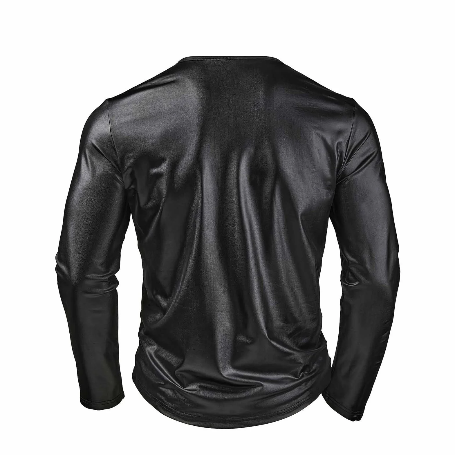 PU Leather Long Sleeve Shirt for Men Wet Look Zipper Casual Clubwear