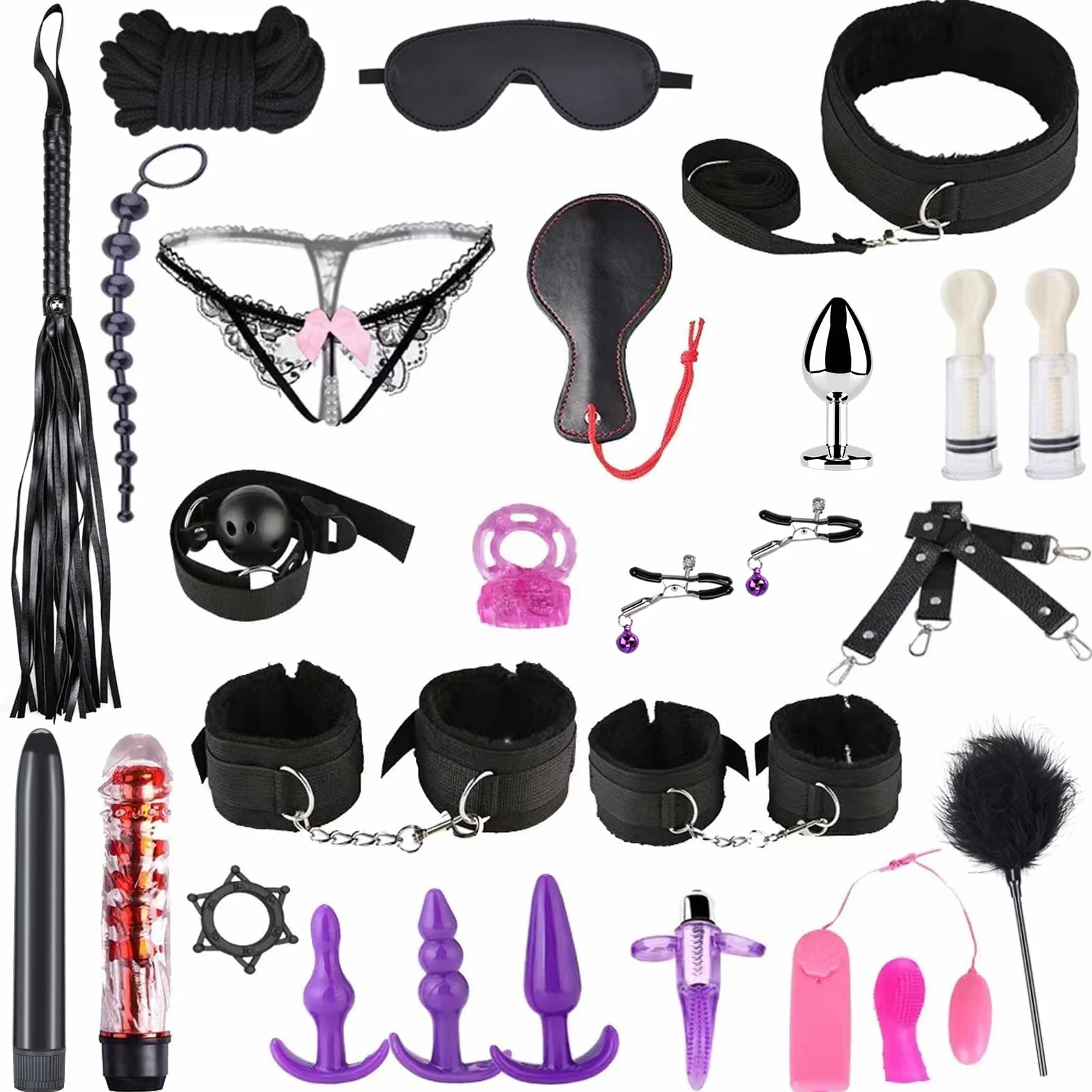 Qoosea SM Bondage Kit 26 Pezzi Sex Toys in Pelle con Manette Caviglia Maschera per Coppie