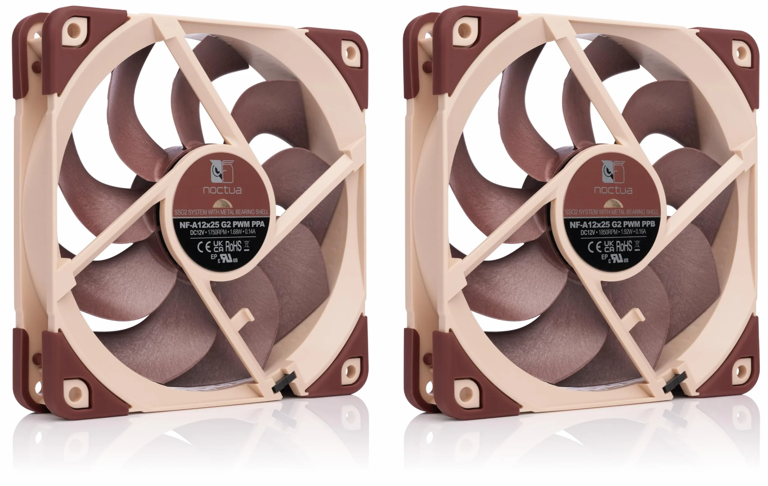 Noctua NF-A12x25 G2 PWM Sx2-PP, Set di Due Ventole per Configurazioni di Tipo Push-Pull e Fianco a Fianco (Marrone)