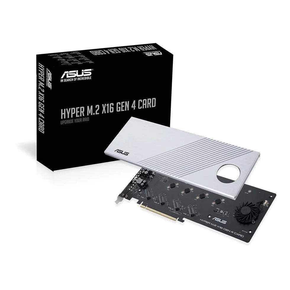 ASUS Hyper M.2 x16 Gen 4 (PCIe 4.0/3.0) Supporta 4X dispositivi NVMe M.2 (2242/2260/2280/22110) Fino a 256 Gbps per AMD TRX40 / X570 PCIe 4.0 NVMe Raid e Piattaforma Intel® Raid- funzioni su CPU