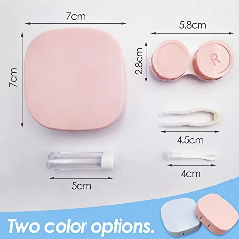 Pezzi Custodia Per Lenti a Contatto Con Specchio, Mini Porta Lenti a Contatto Da Viaggio, Plastica Blu Rosa