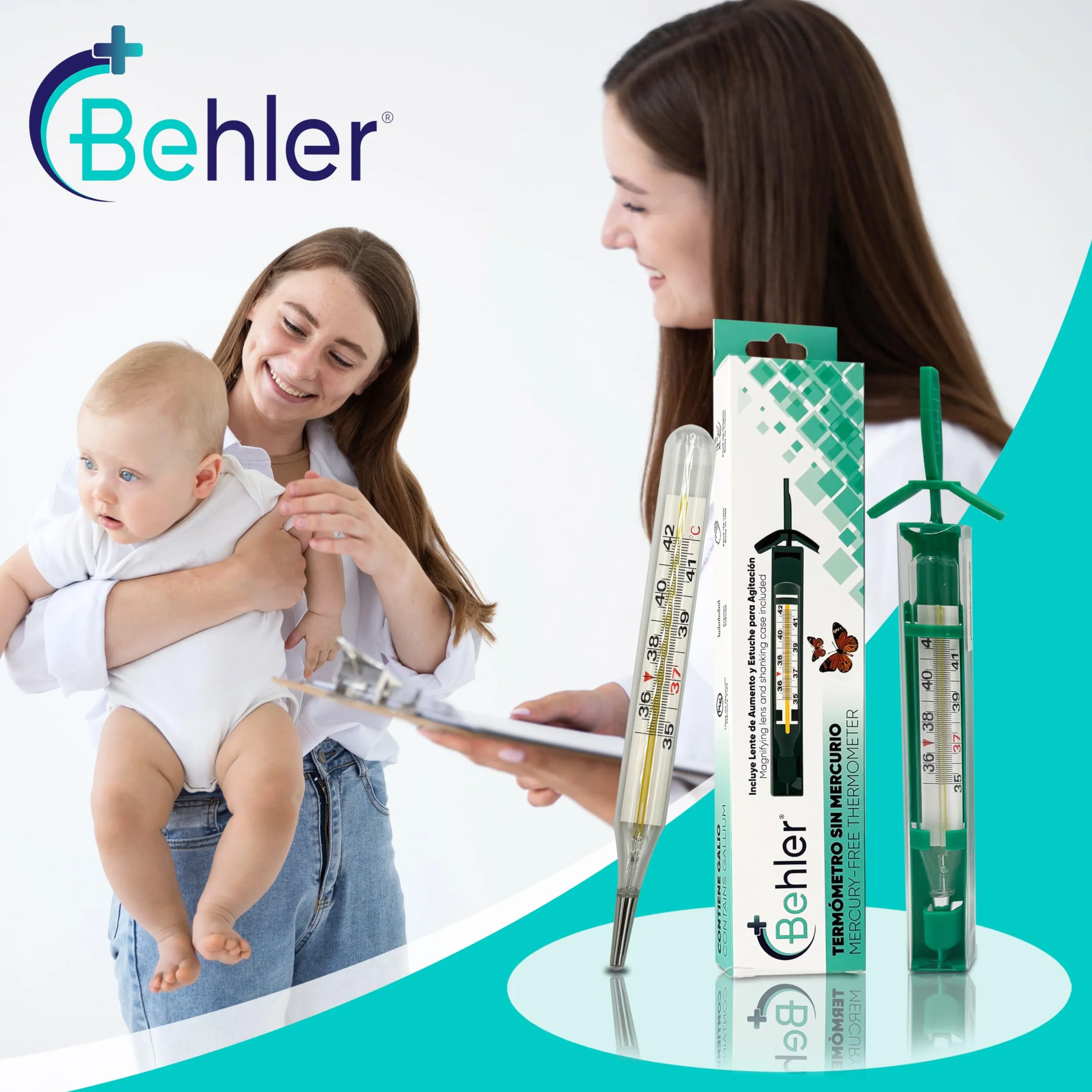 Termometro Febbre Senza Mercurio Senza Batterie Per Bambini e Adulti Include Lente di Ingrandimento e Custodia