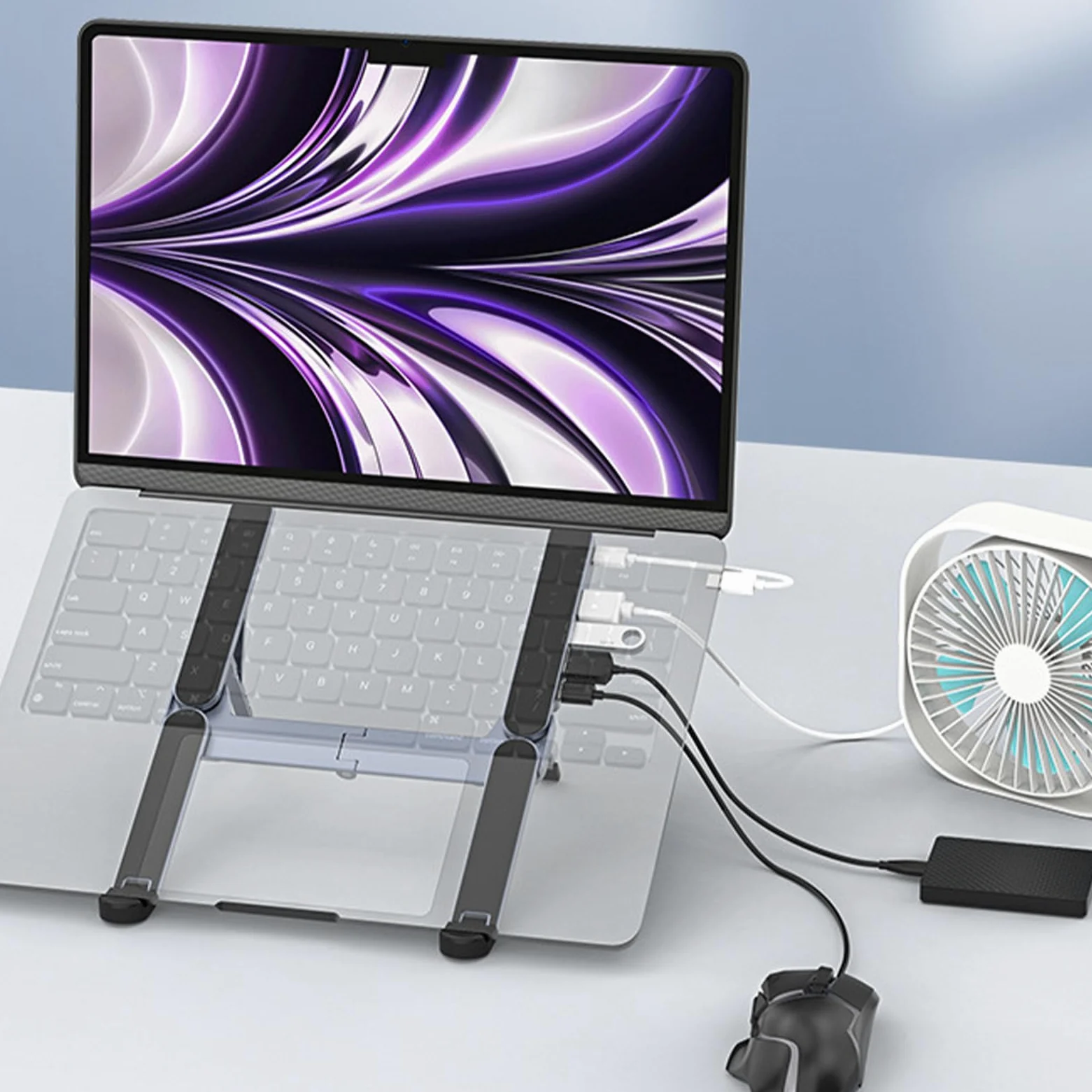 Laptop Docking Stand Base in Lega di Alluminio con USB HUB e Supporto per | Holder Portatile per Laptop Per Casa Ufficio Scrivania Viaggio Business e