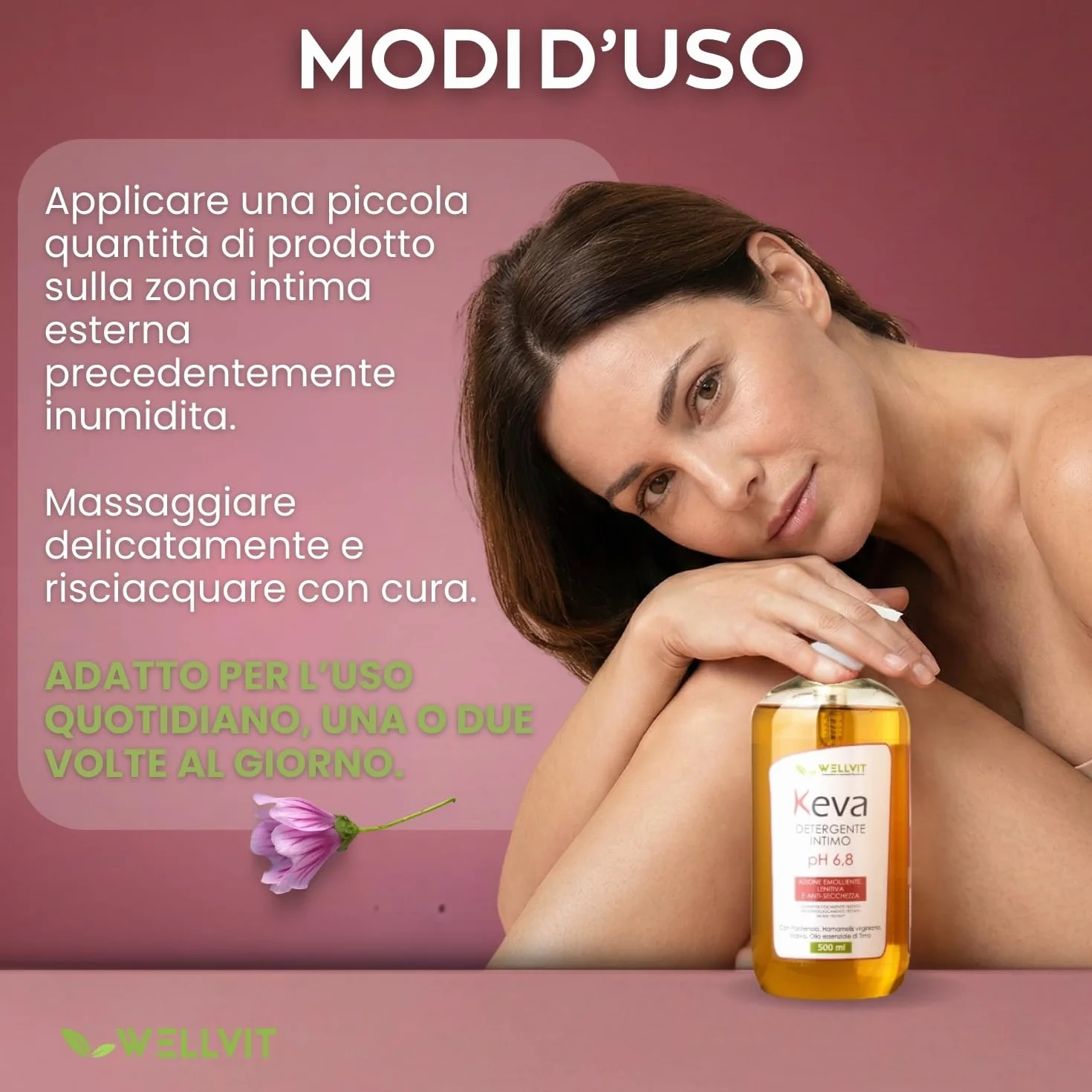 KEVA Wellvit Detergente Intimo Donna pH 6,8 500ml Menopausa Secchezza Pelle Sensibile Made in Italy