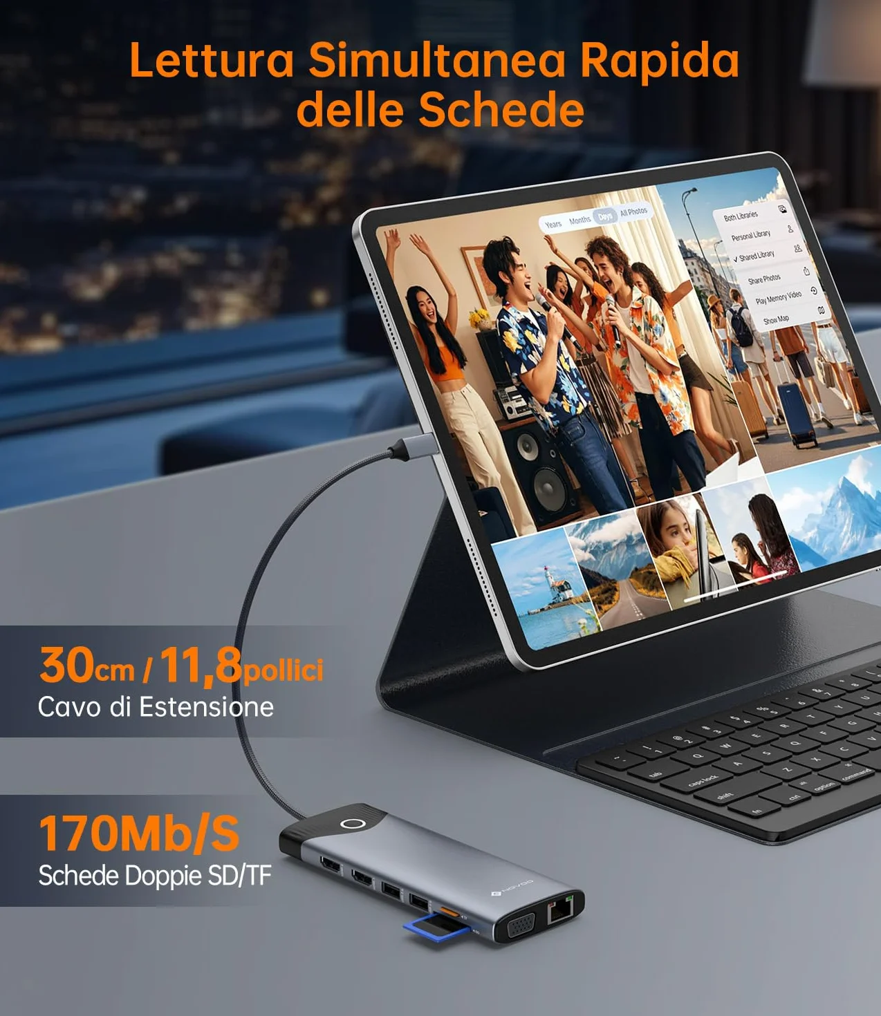 NOVOO Docking Station 15 in 1, Hub USB C - Pulsante On/Off Schermo Esterno, 2 HDMI 4K@60Hz, USB-C/A 10Gbps, VGA, Lettore SD/TF, Ethernet RJ45, PD 100W, Compatibile con MacBook, iPad, Lenovo, Dell