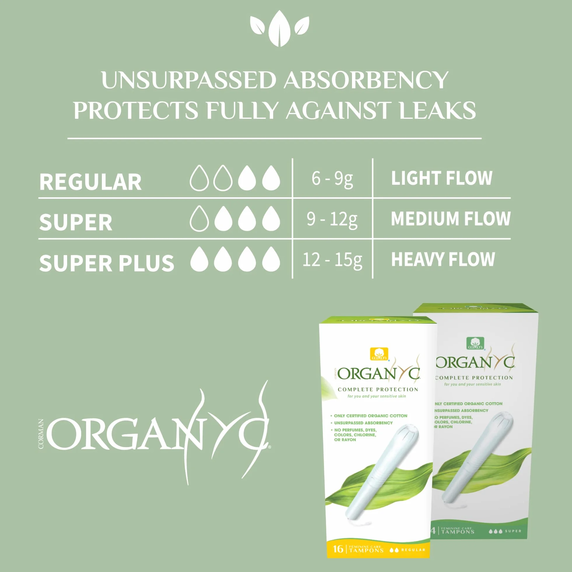 Organyc Tamponi Cotone Certificato 100% Biologico Flusso Intenso 16 Unità