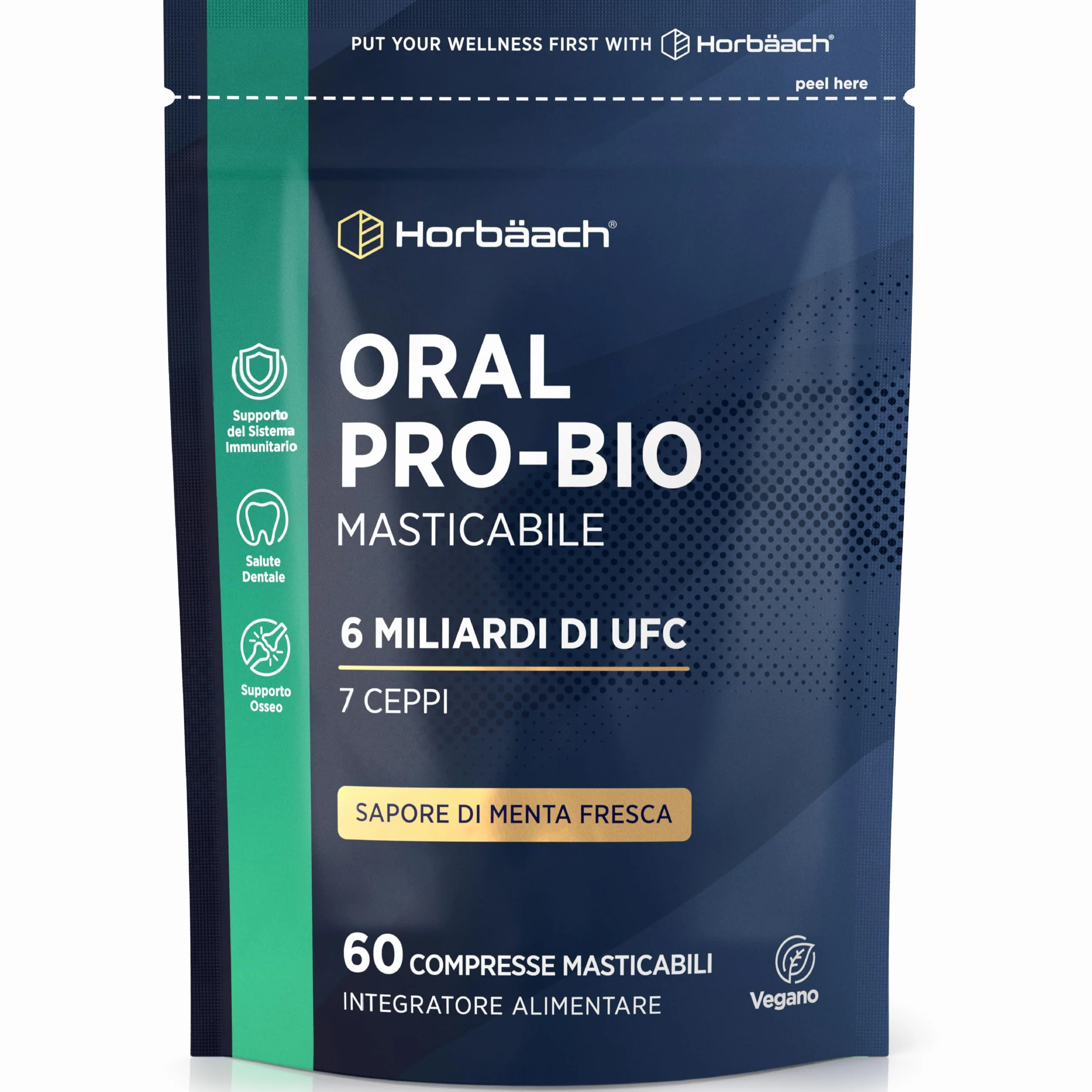 Horbaach Probiotici Orali 60 Compresse Masticabili Vegane Sapore Menta Integratore Alitosi Lactobacillus Acidophilus Reuteri 6 Miliardi CFU