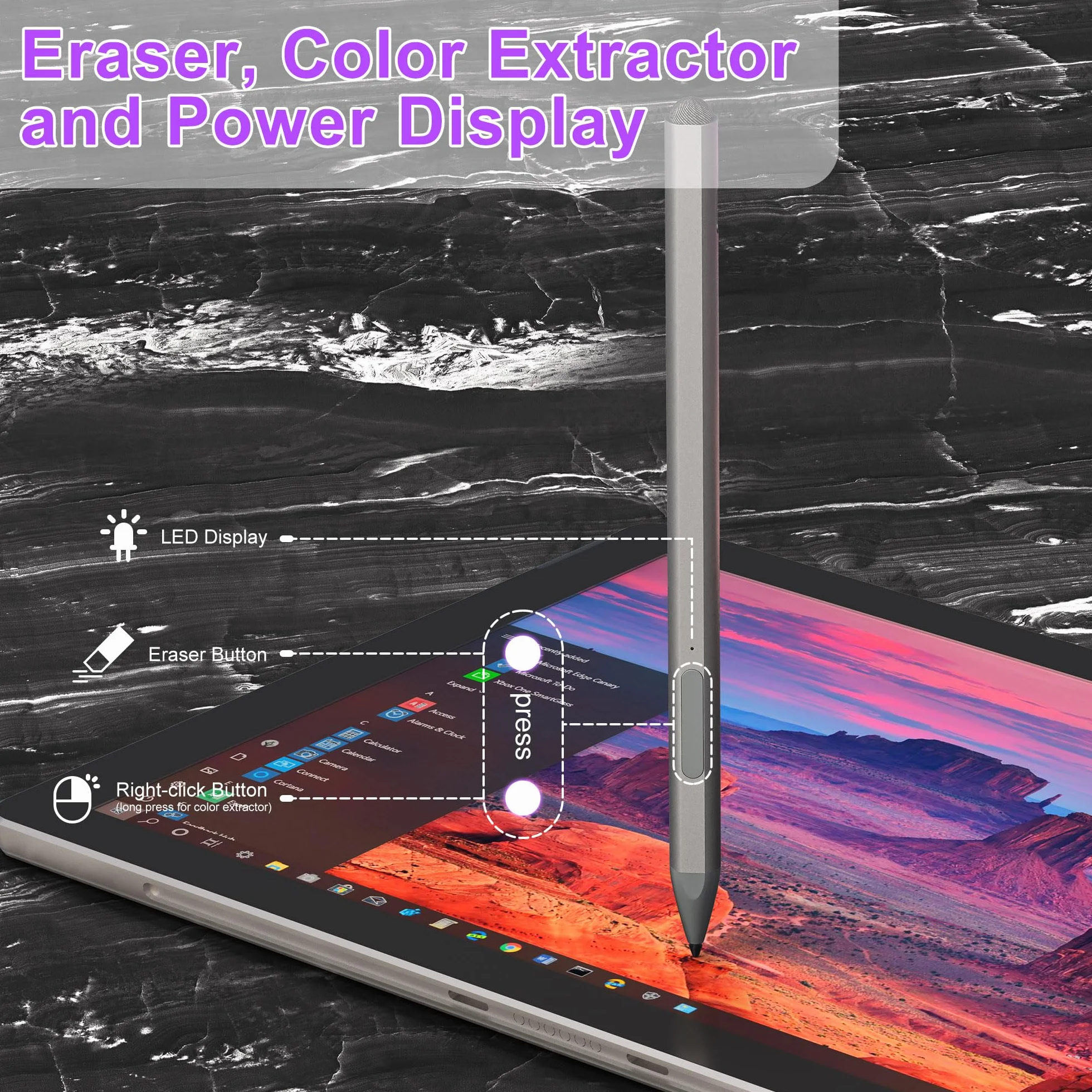Penna Stylus per Surface Pro 11/10/9/8/7, Penna Ricaricabile con Palm Rejection e Aggancio Magnetico, 4096 Livelli di Pressione, per Surface Laptop 1 a 5, Go 3/2, Book, 3 Punte di Ricambio
