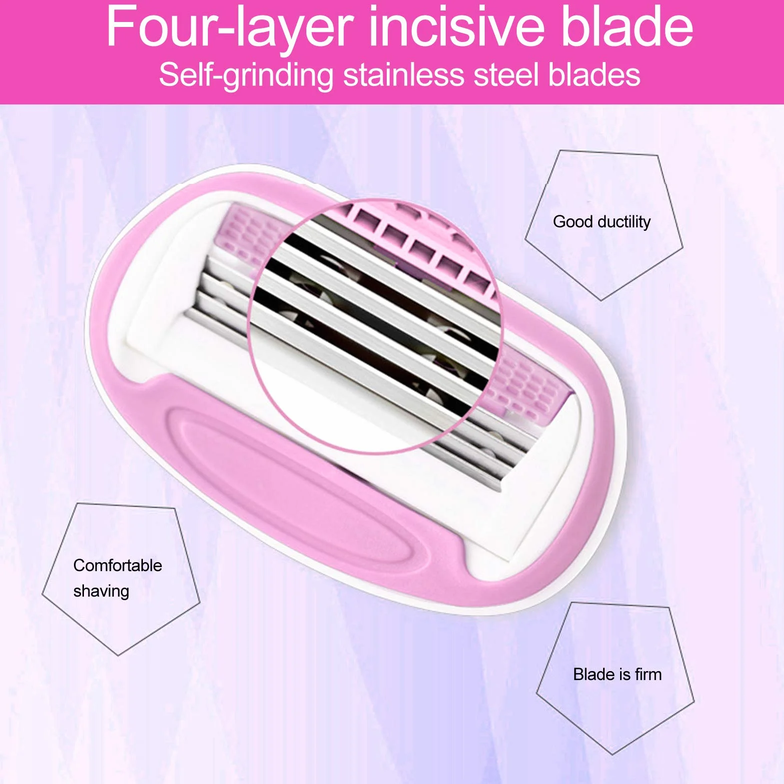 Brrnoo Rasoio Donna 4 Lame Acciaio Inossidabile Flexball Testina Girevole Custodia Viaggio