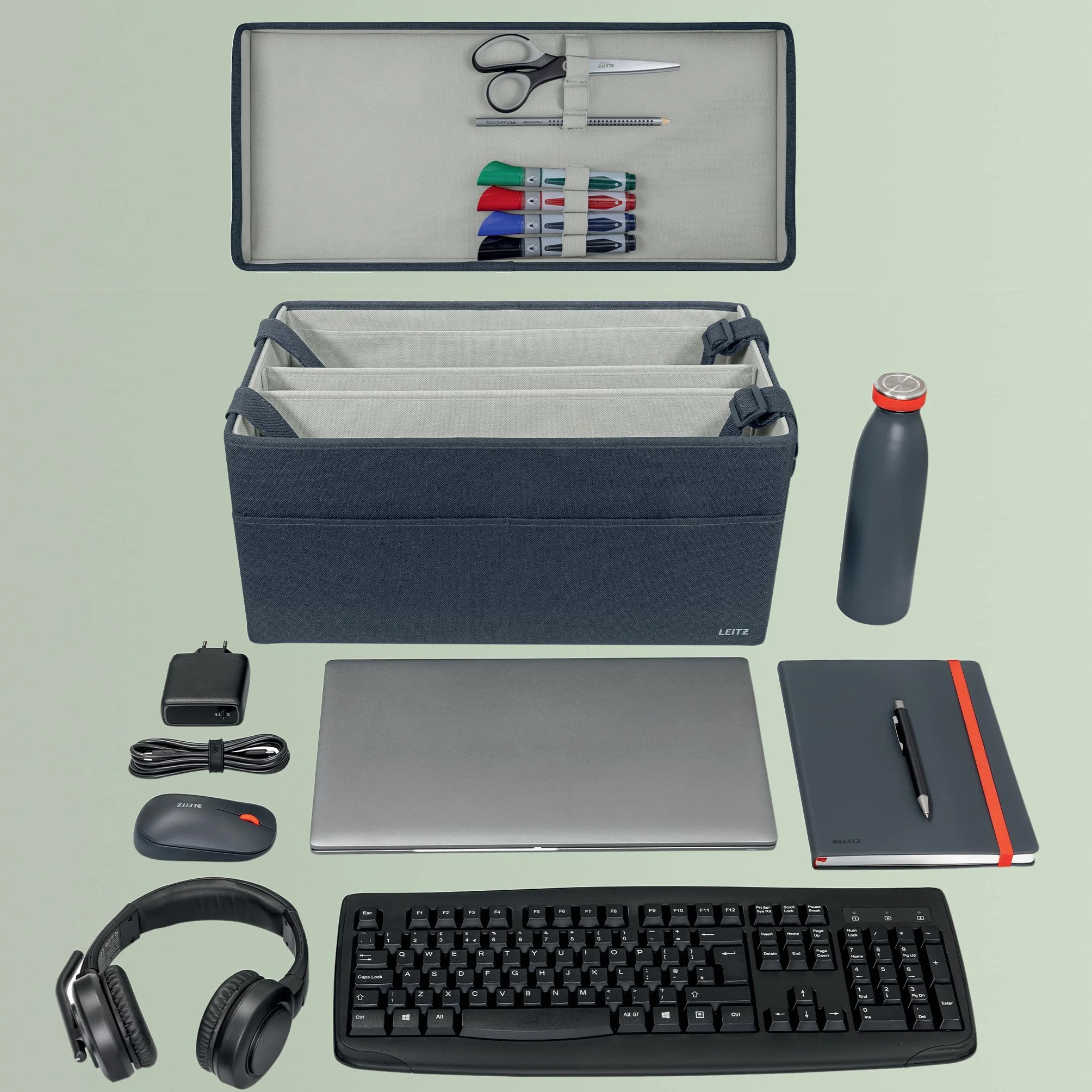 Leitz Hot Desking, Borsa da Lavoro mobile con chiusura, 3 Scomparti, Manici Regolabili, Tracolla, Targhetta Portanome, Ottima per scrivania condivisa per Laptop fino a 16" e accessori, Grigio Velluto