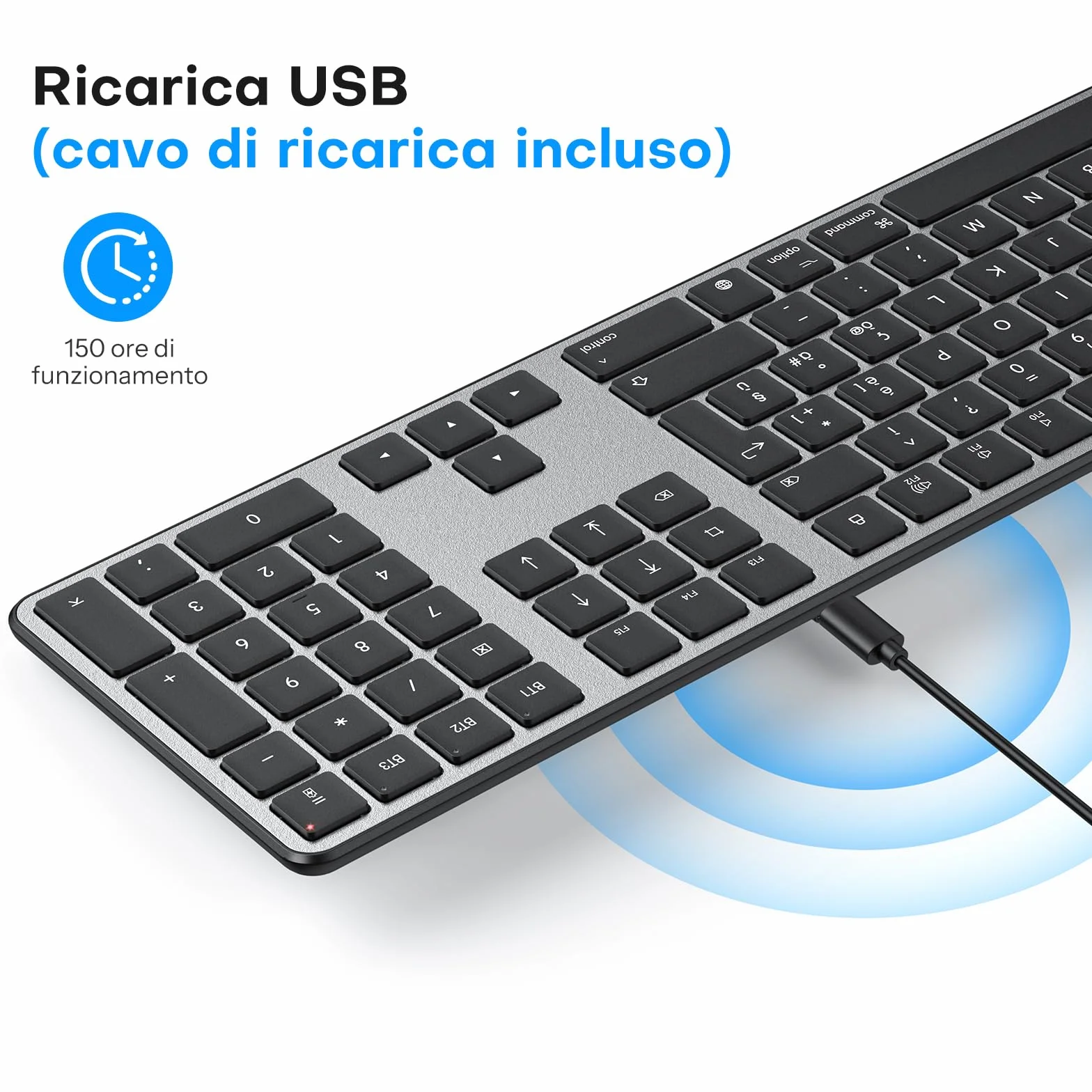 OMOTON Kit Tastiera e Mouse Bluetooth per Mac, Nuovo Tastiera e Mouse Ricaricabile Bluetooth BT1/BT2/BT3 Multidispositivo per MacBook Pro/Air, Mac Mini iMac, iMac Pro, Layout Italiano QWERTY, Grigio