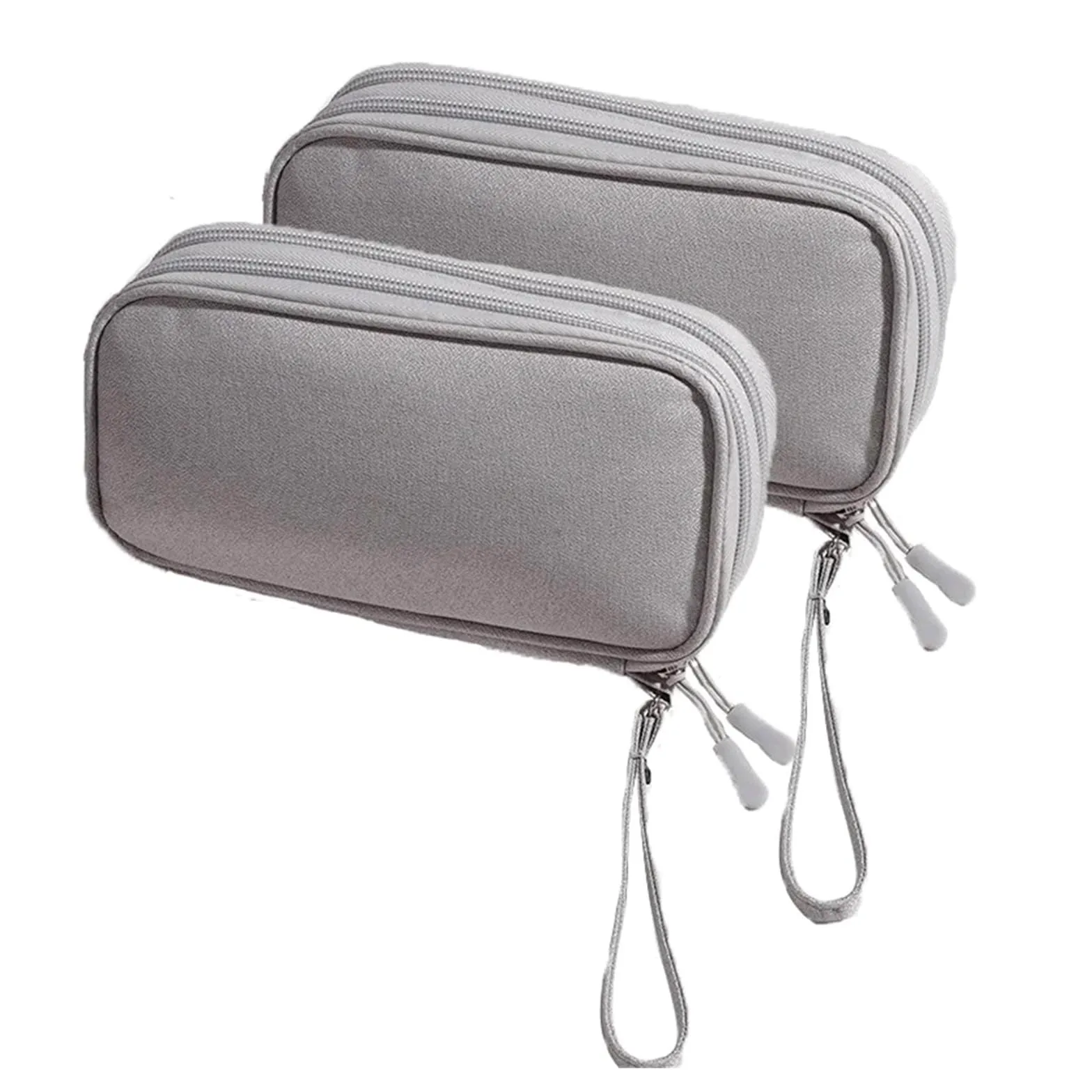 Borsa Portacavi 2 pezzi Borsa portaoggetti portatile da viaggio a doppio strato for prodotti digitali USB Cavo dati Auricolari Alimentazione mobile Per Cavo(Gray)