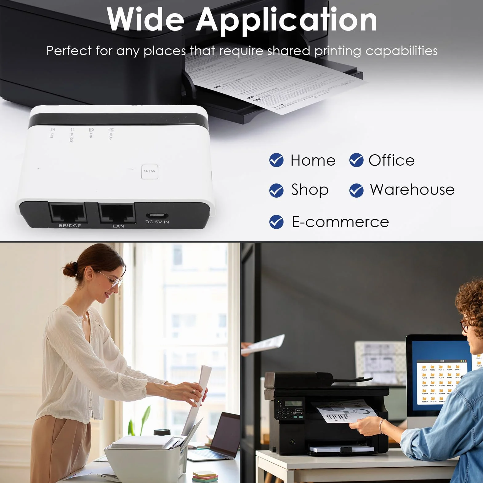 Tosuny Server di Stampa USB, Server di Stampa LAN Ethernet Wireless, Supporto 4 Stampanti, con Porta USB 2.0, Condivisione LAN Bridge 10/100 Mbps, Plug e Riproduzione per Wins 7 8 10 (white)