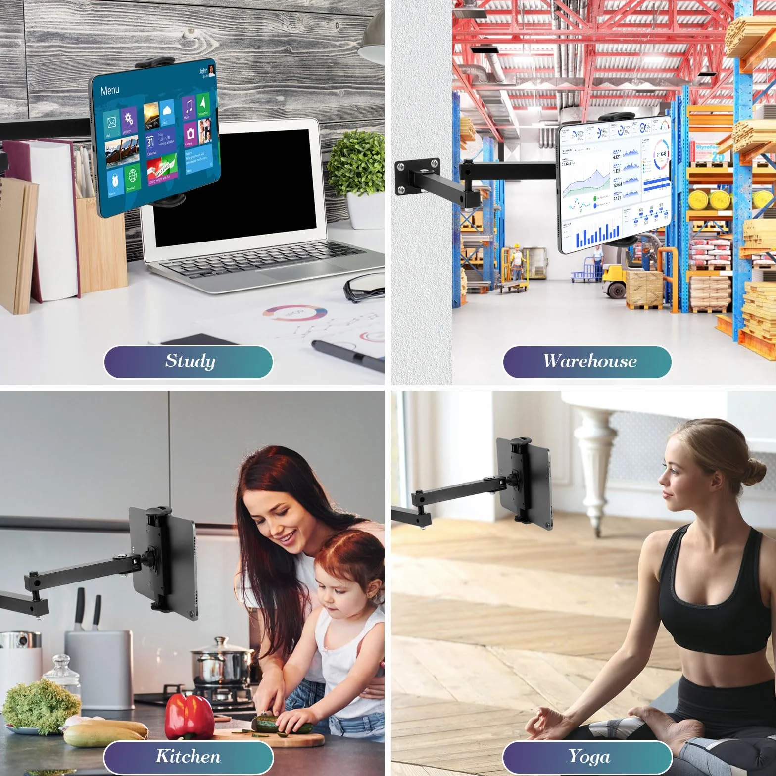 Dadabig Supporto da Parete per Tablet, Supporto Muro Tablet con Braccio Regolabile, Supporto Tablet Girevole a 360° Gradi per Tutti Smartphone e Tablet da 4-13 Pollici
