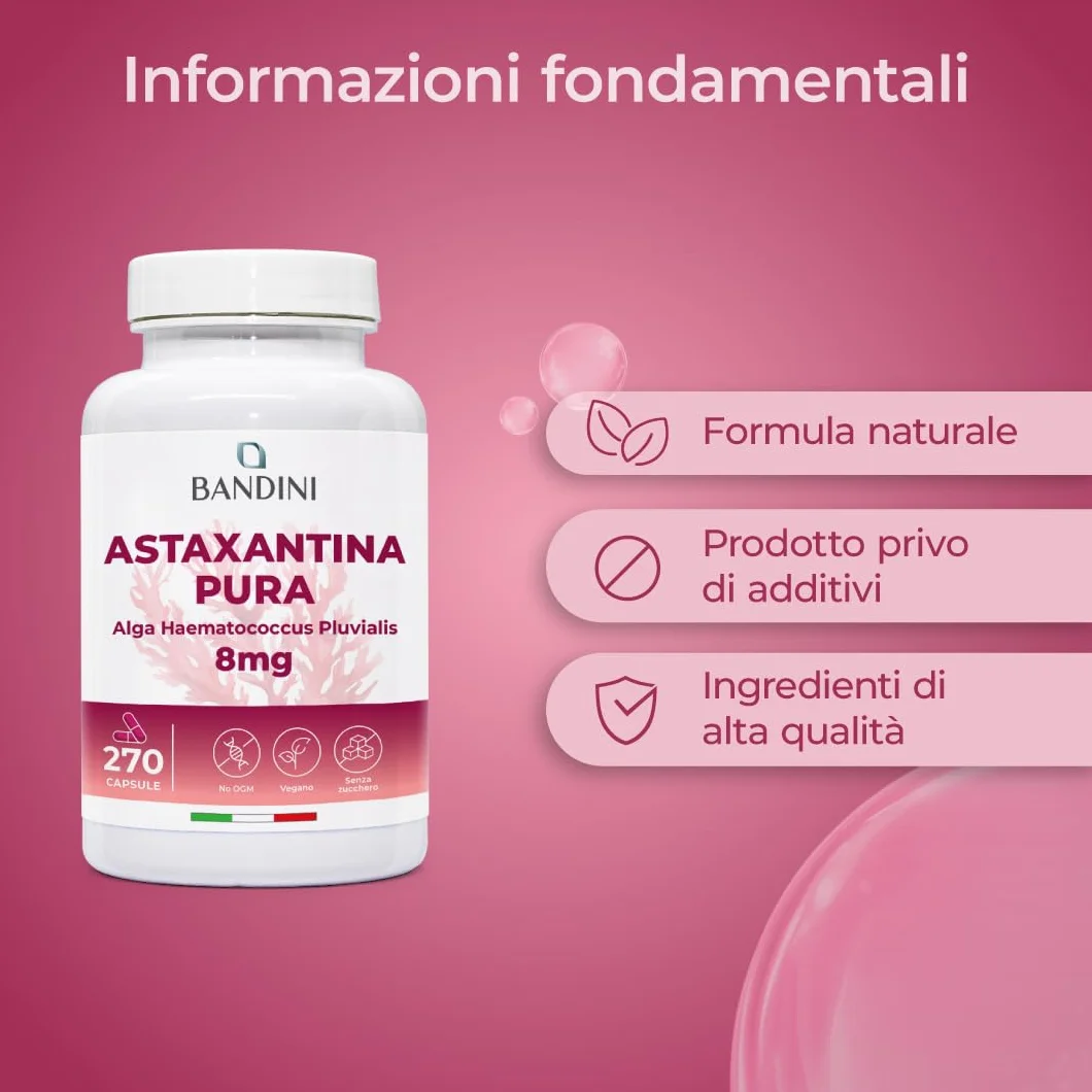 Bandini Astaxantina 270 capsule 8 mg antiossidante naturale